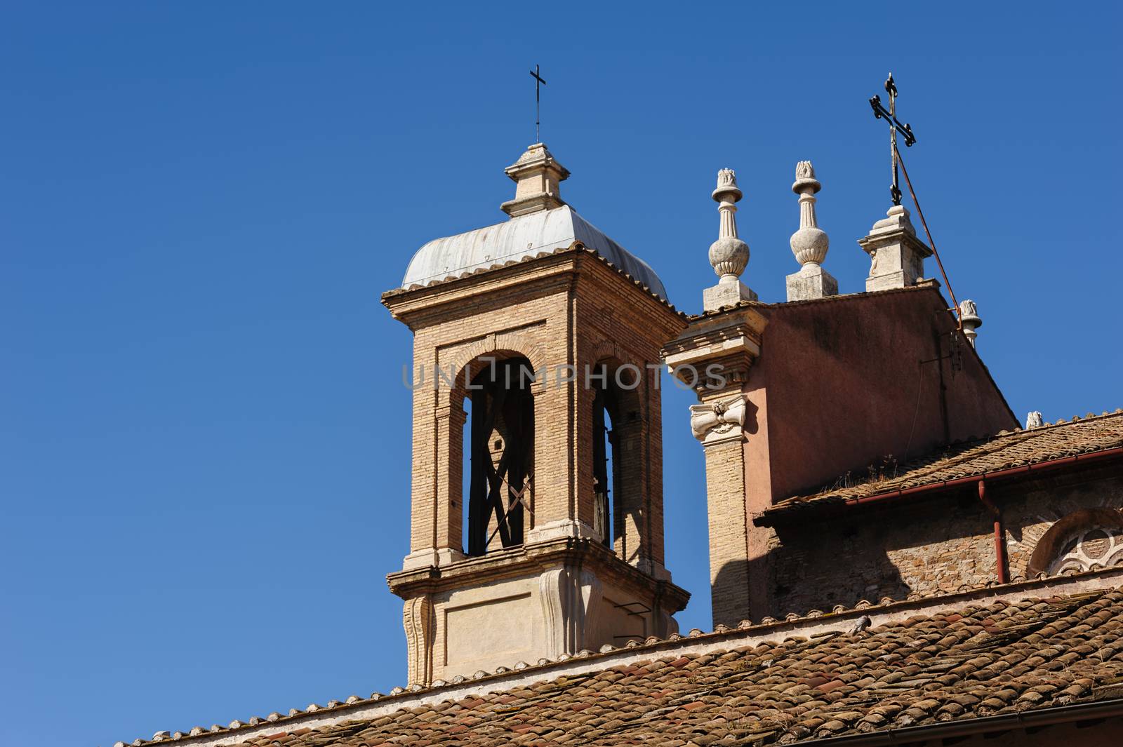 Bell tower one of church in Rome, Italy