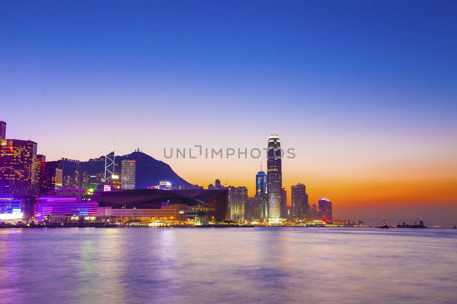 Hong Kong sunset at harbour by kawing921