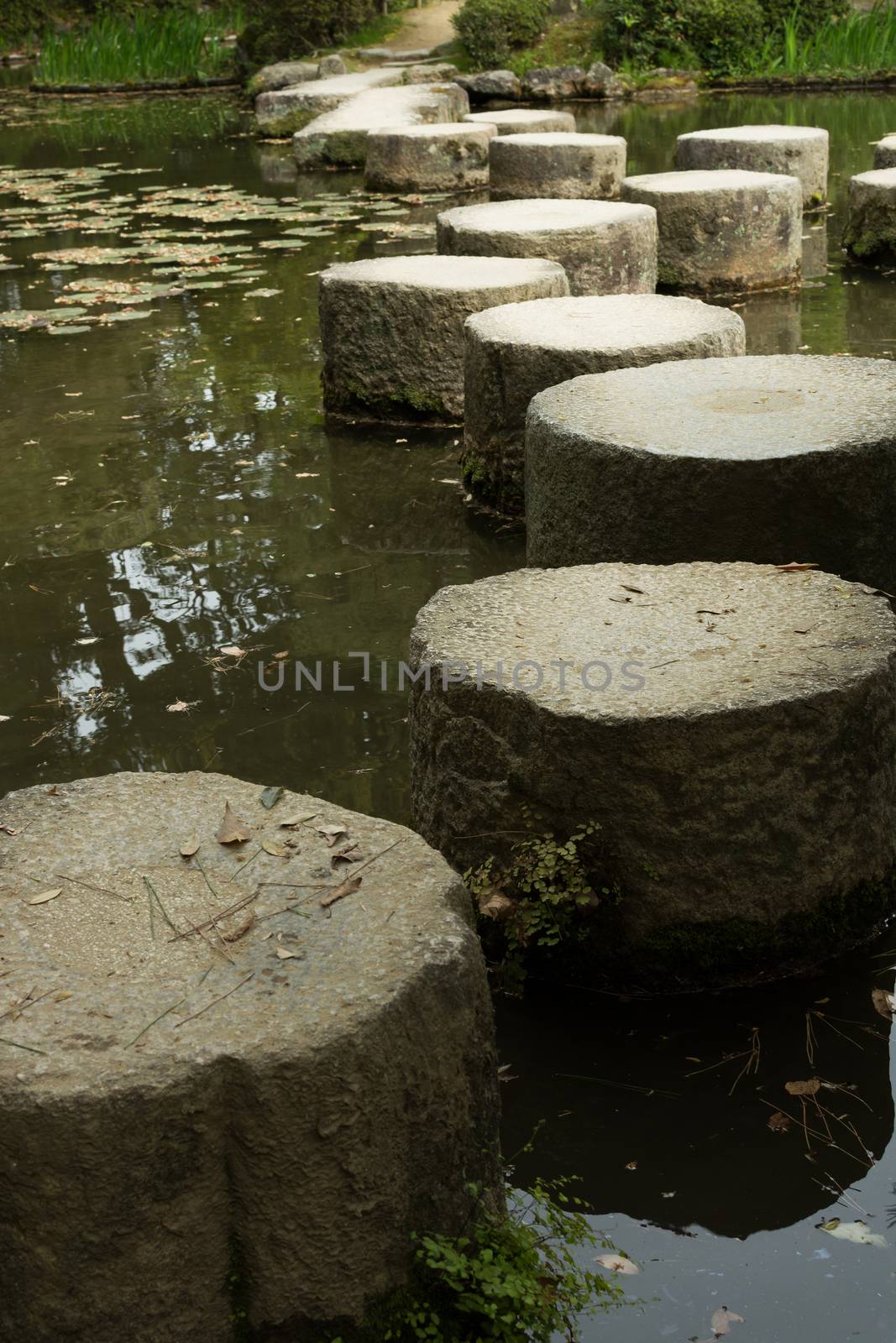 Zen stone path in a Japanese garden near Heian Shrine
