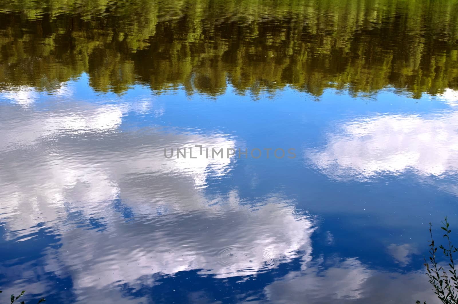 river with clouds reflected in the riverside