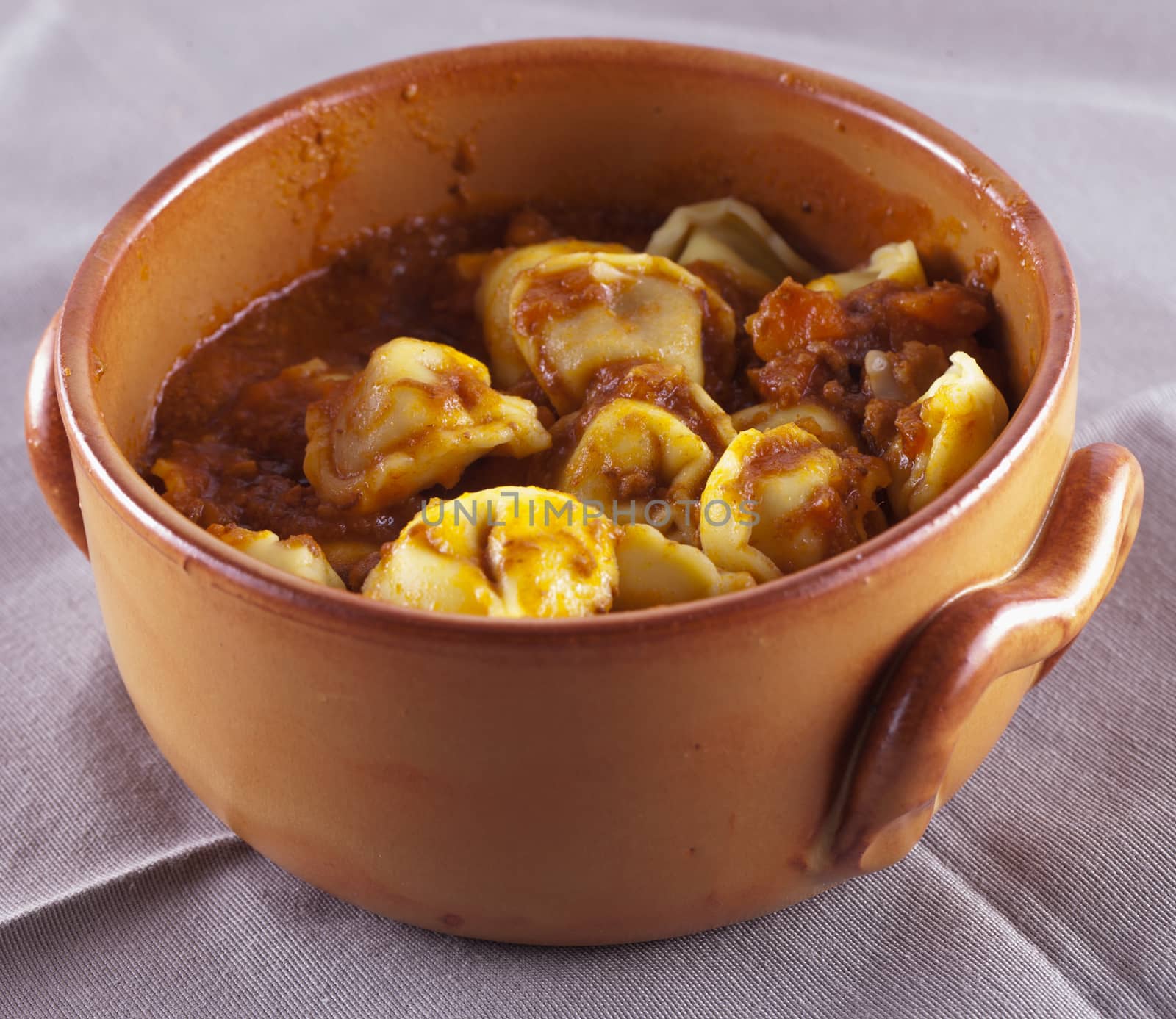 Agnolotti in crock pot, in close up