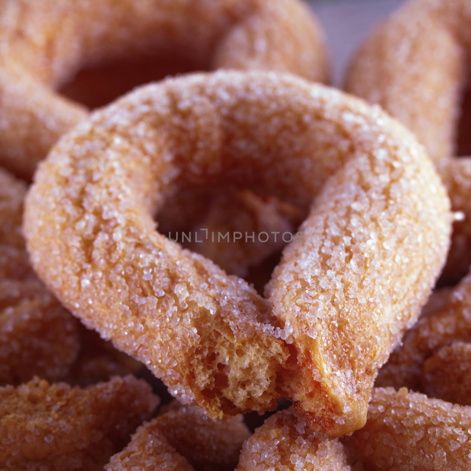 Torcetti with sugar in strict close up