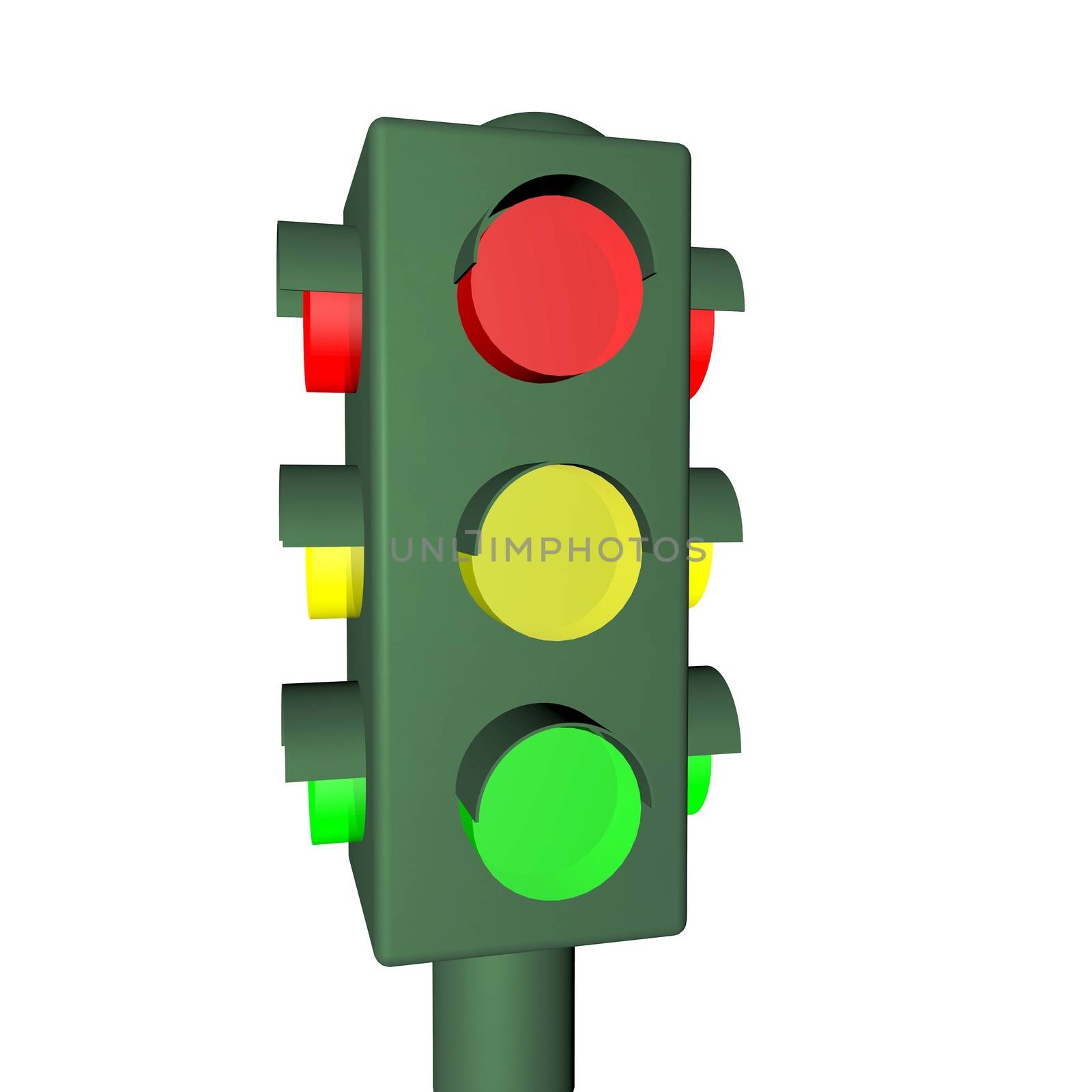 Traffic lights isolated over white, 3d render