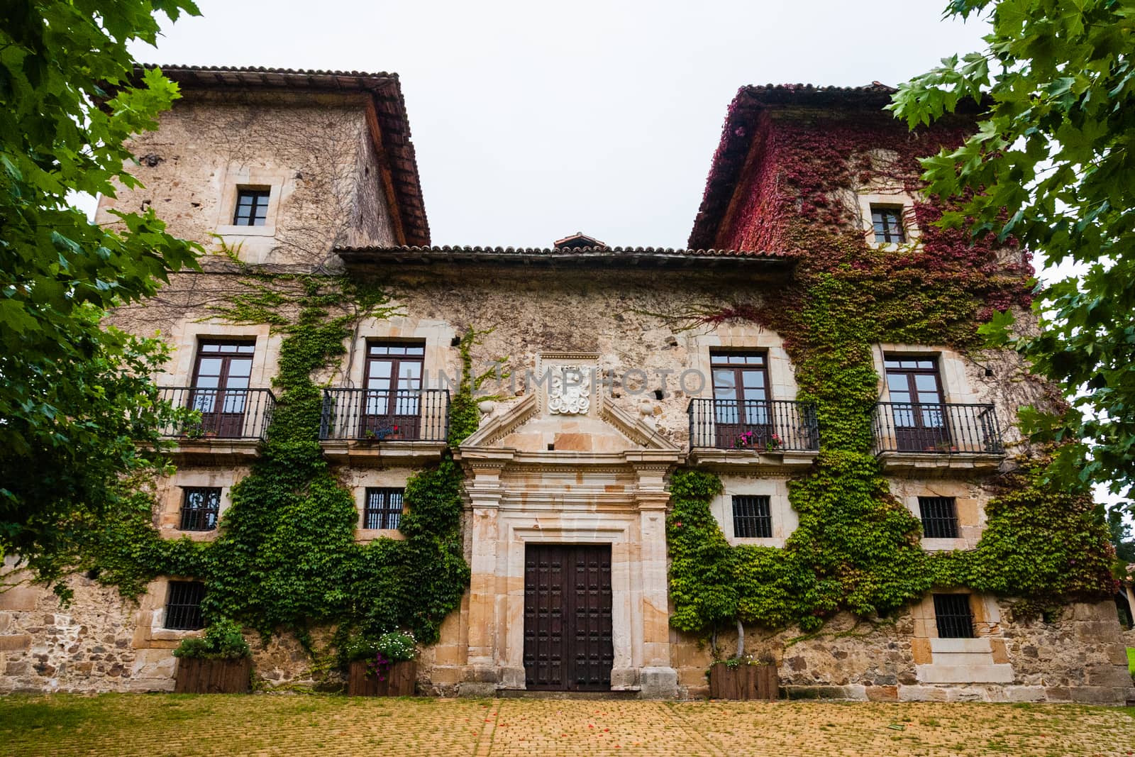 Beautiful outdoors view of Martinporra Palace facade in the Bimenes county of Asturias Spain