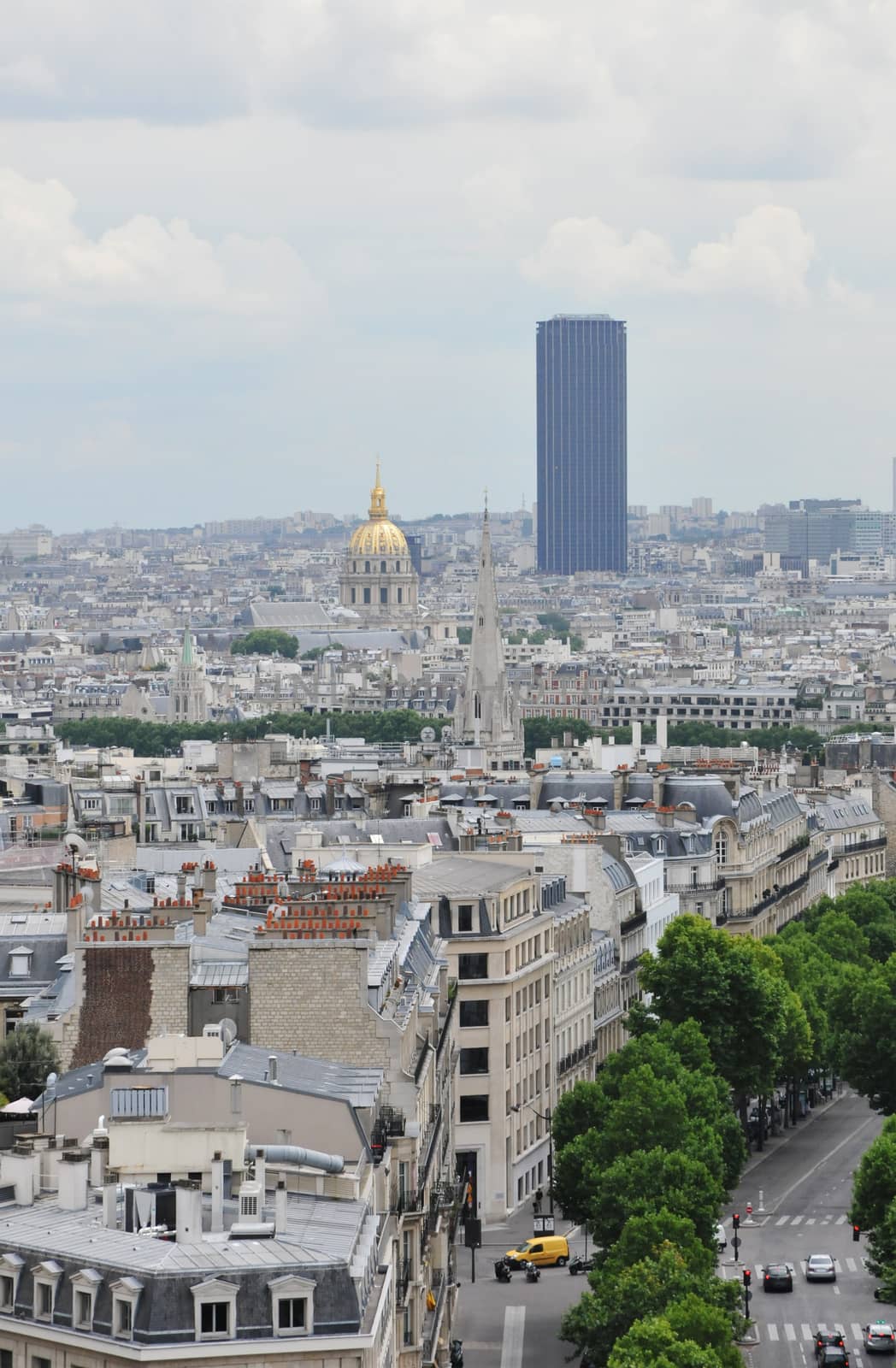 Montparnasse Tower in Paris with a Cloudy Sky