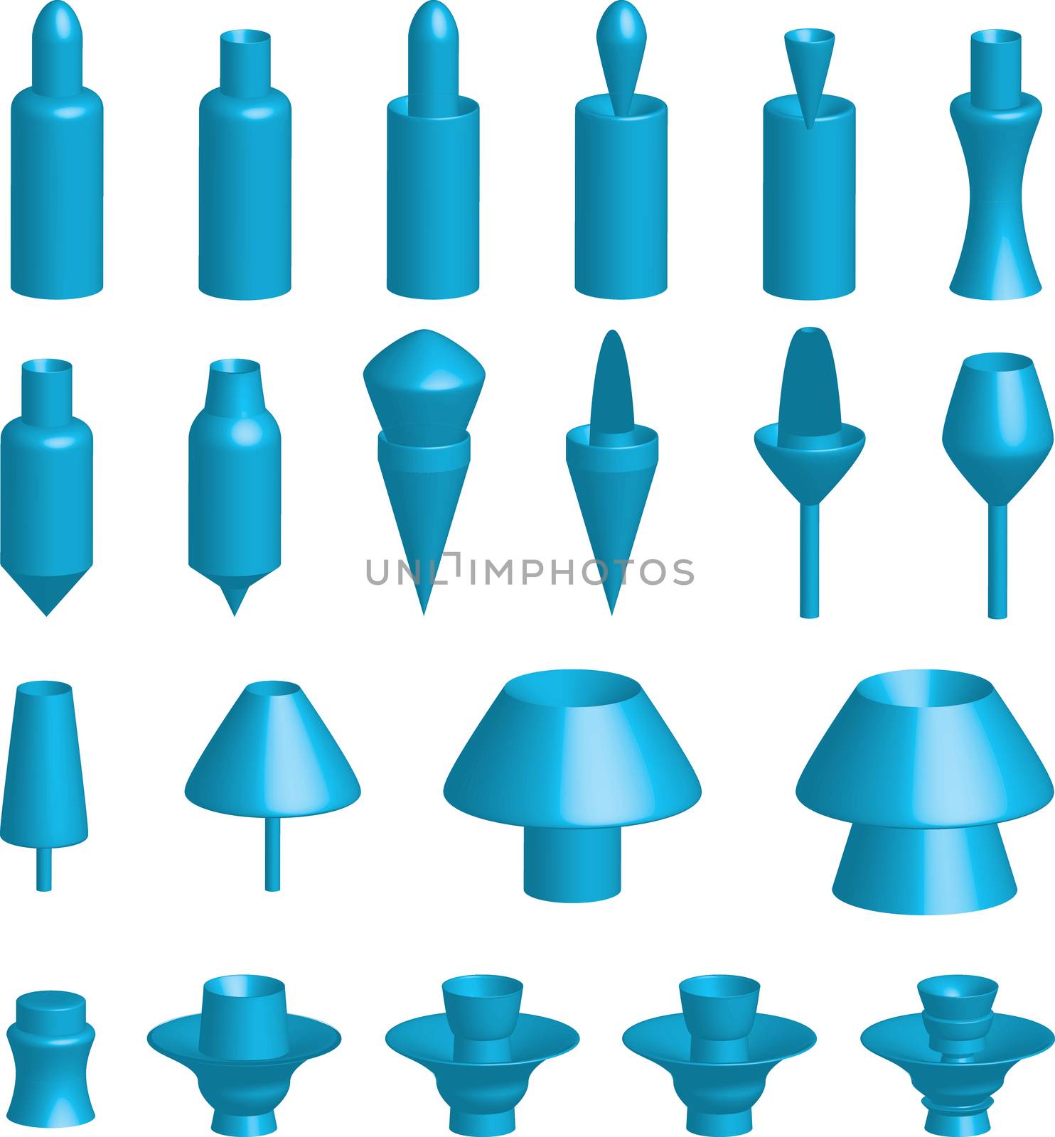 Illustration of various 3d shapes on white background by DragonEyeMedia