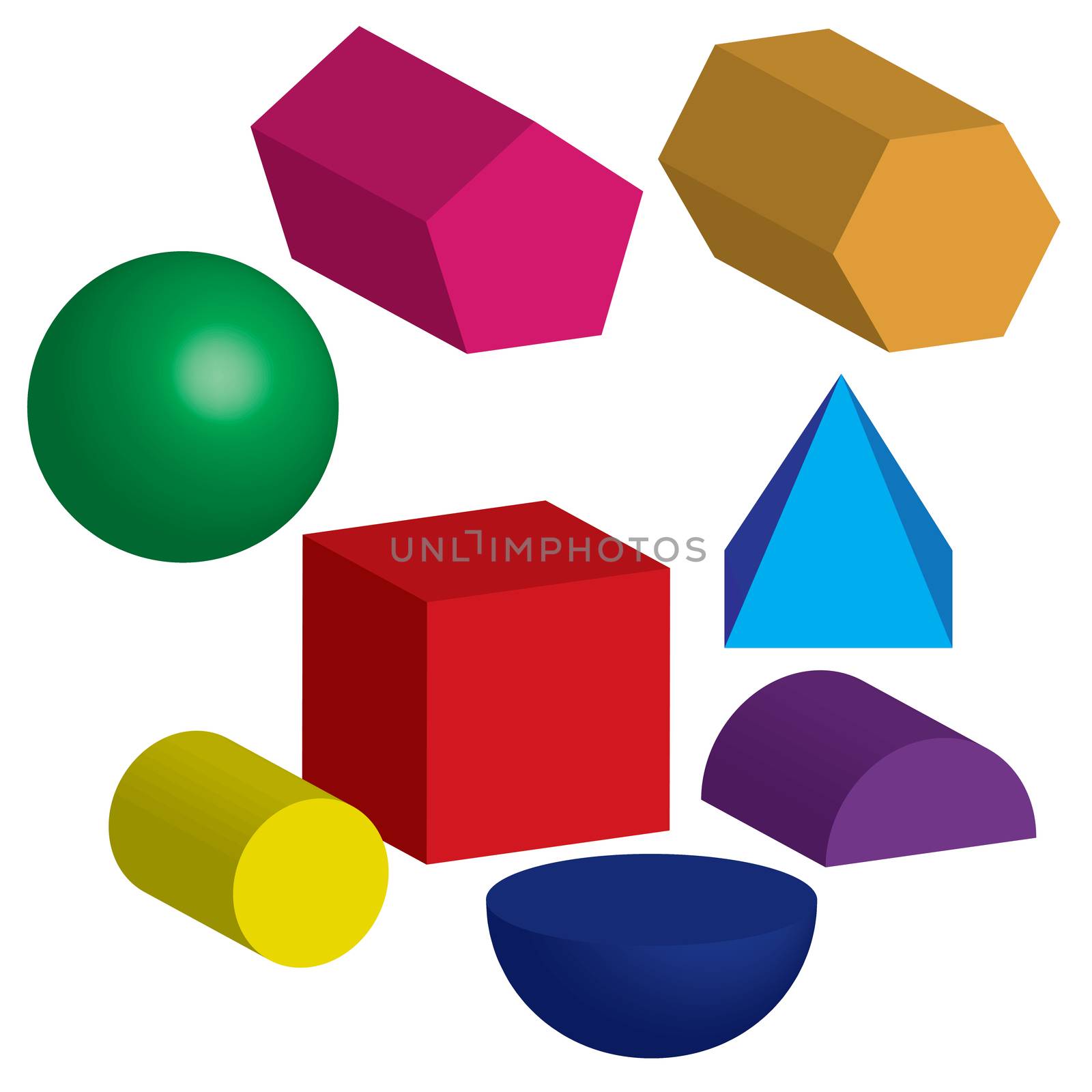 An Illustration of 3d shapes isolated on clean background