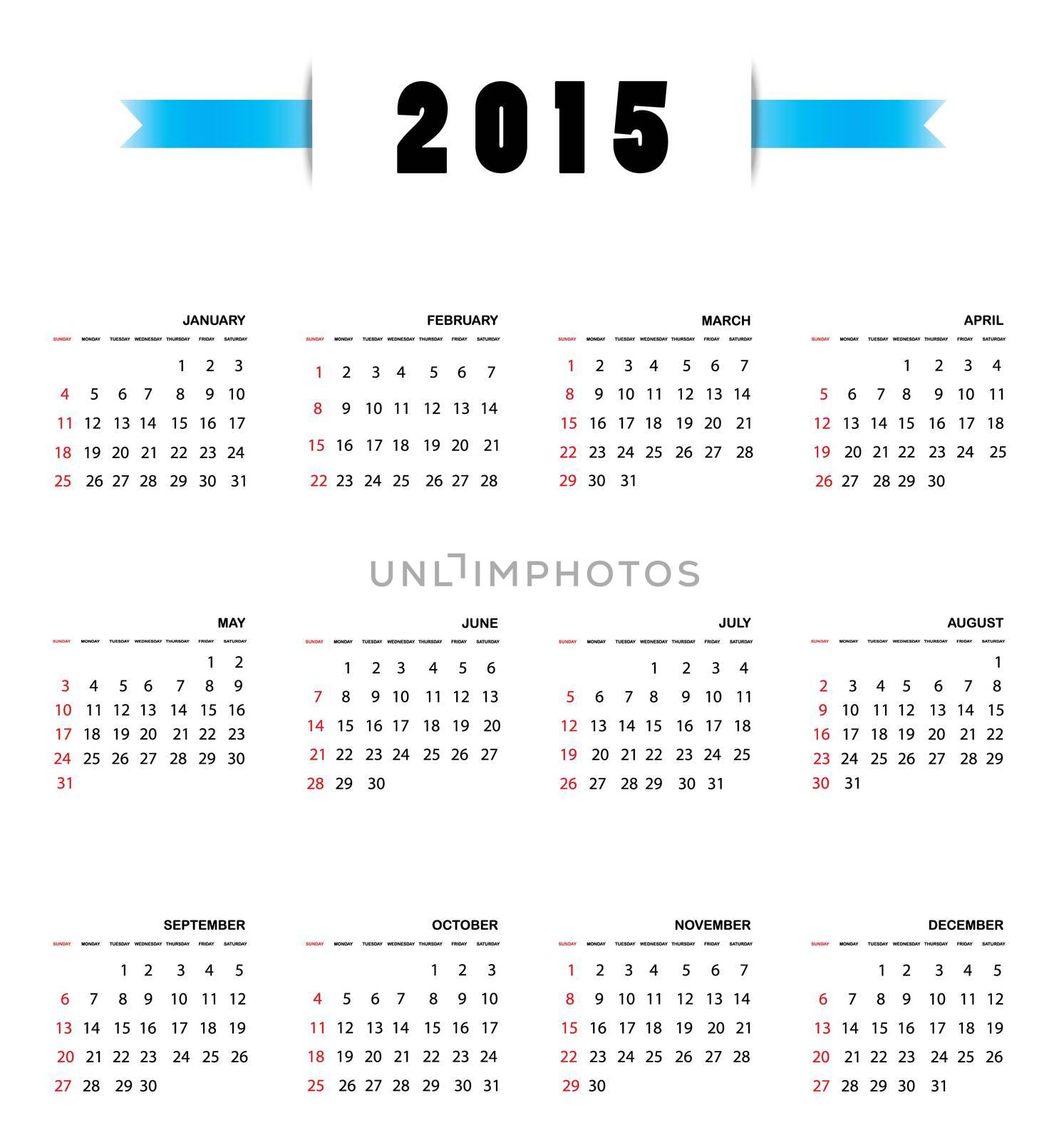 Simple 2015 year calendar illustration by DragonEyeMedia