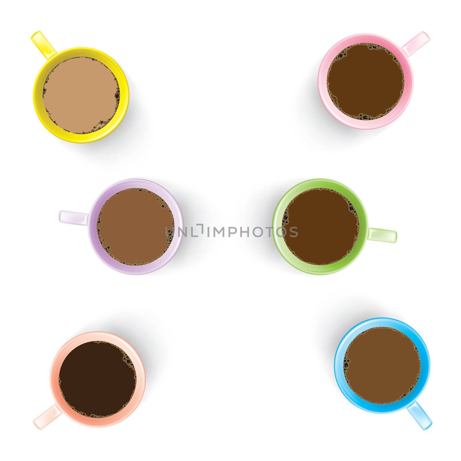 Illustration of cups of coffee on white background by DragonEyeMedia
