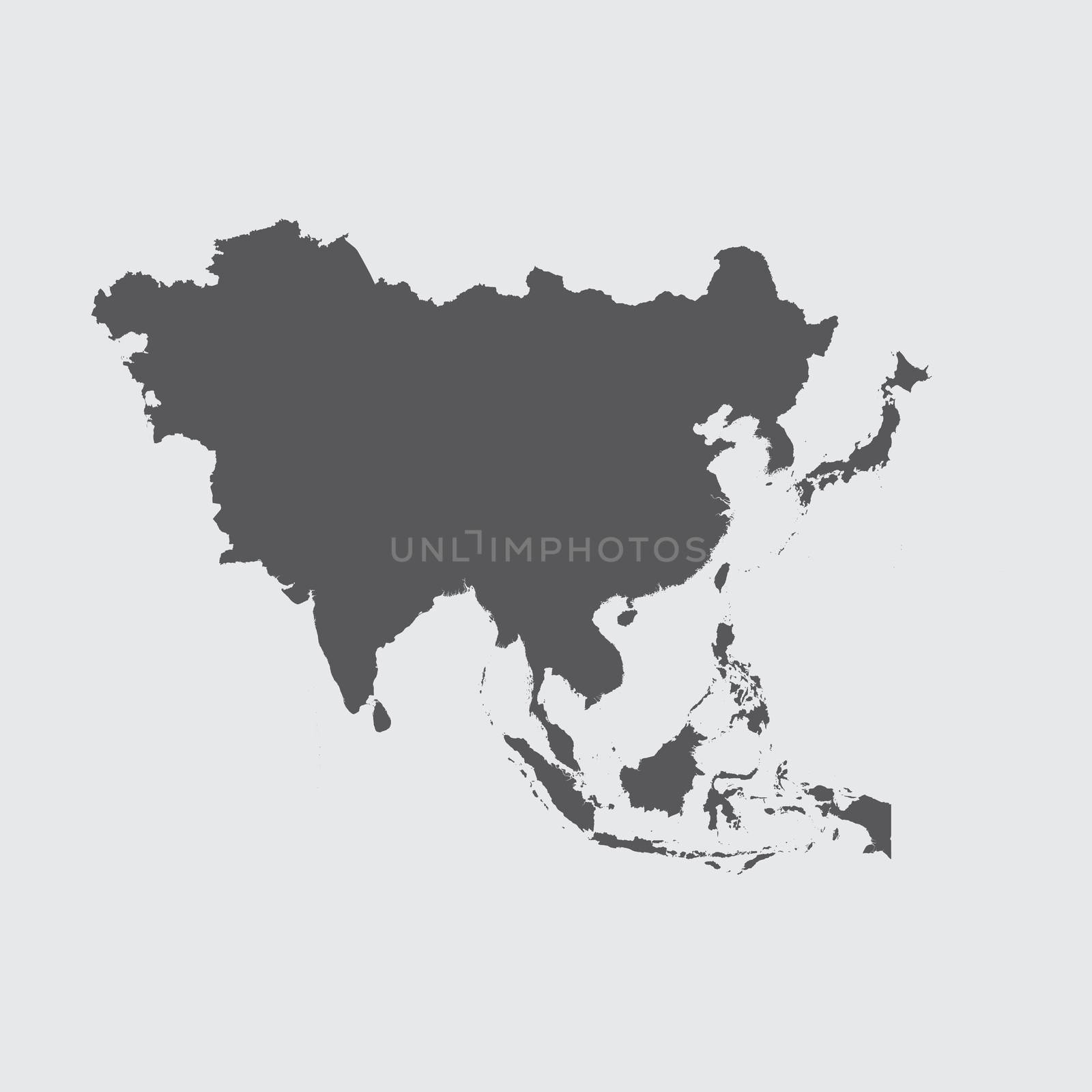 An Illustration on isolated background of the continent of Asia