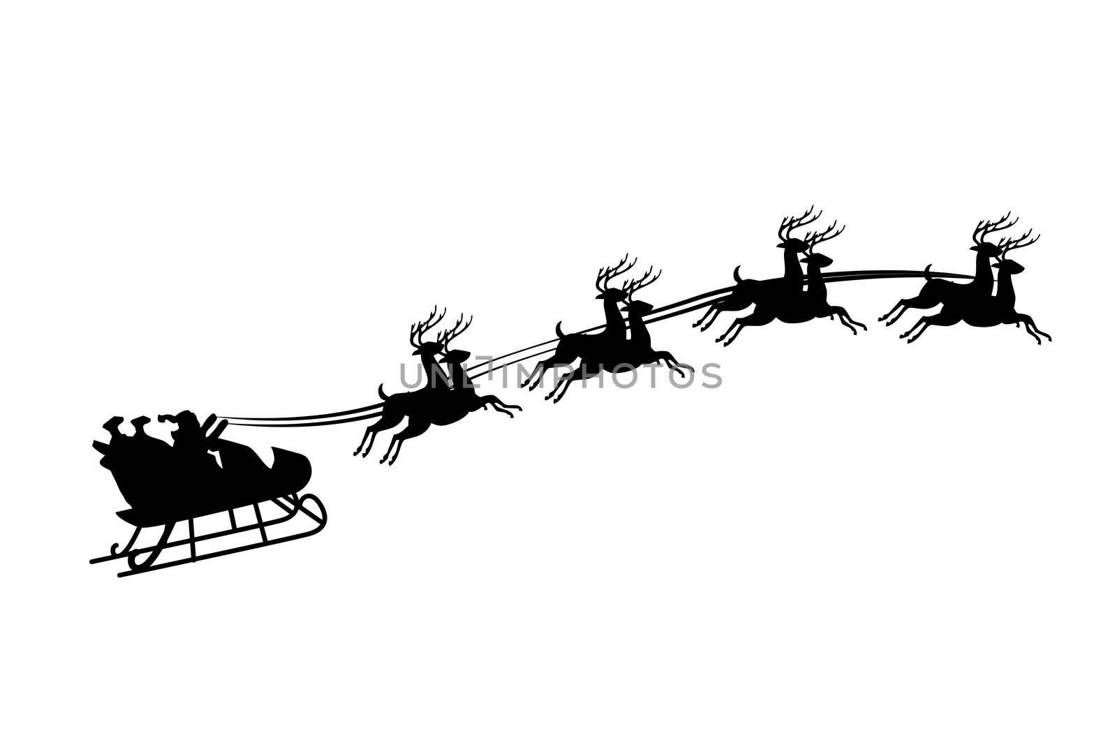 Illustration of Santa Claus riding in a sleigh with harness on t by DragonEyeMedia