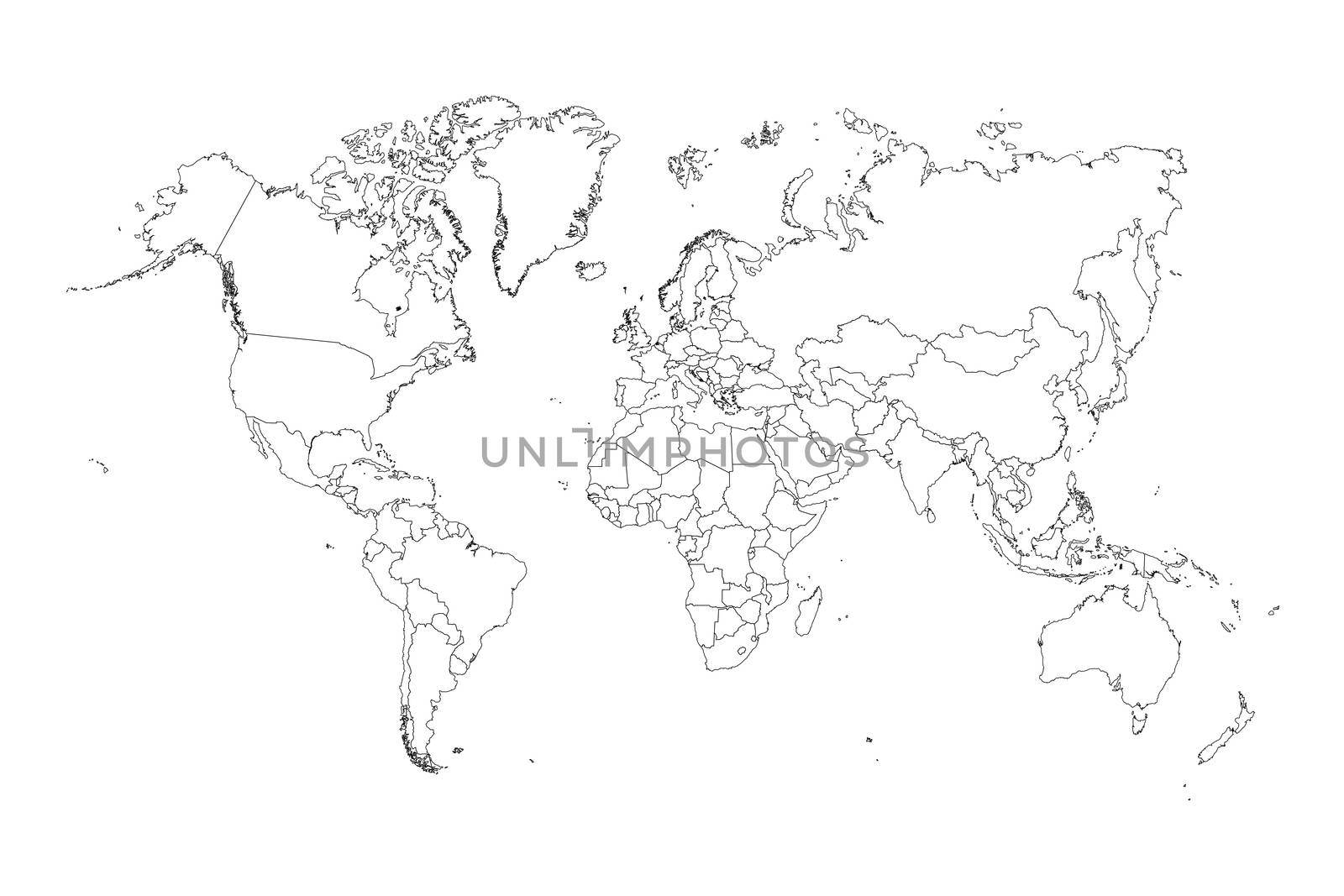 An Illustration of very fine outline of the world (with country borders)