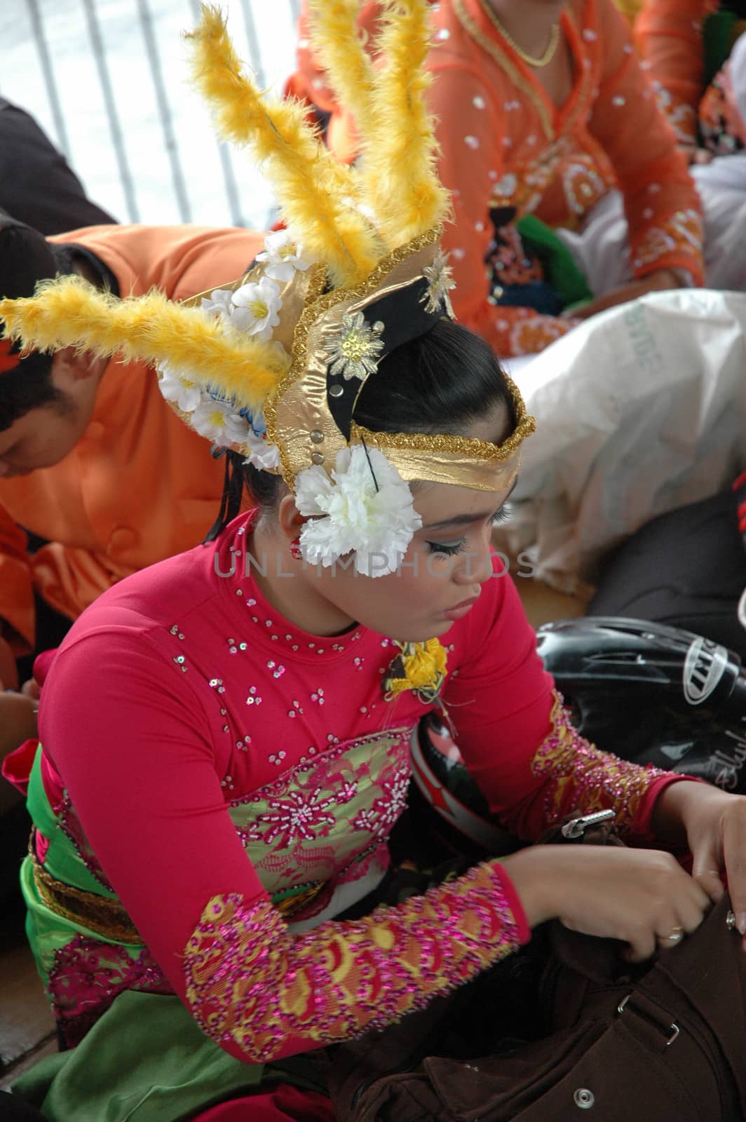 Bandung, Indonesia - March 9, 2008: Dancer member that gather together and make preparation before get performing on stage at Tegalega Park Bandung, West Java-Indonesia.