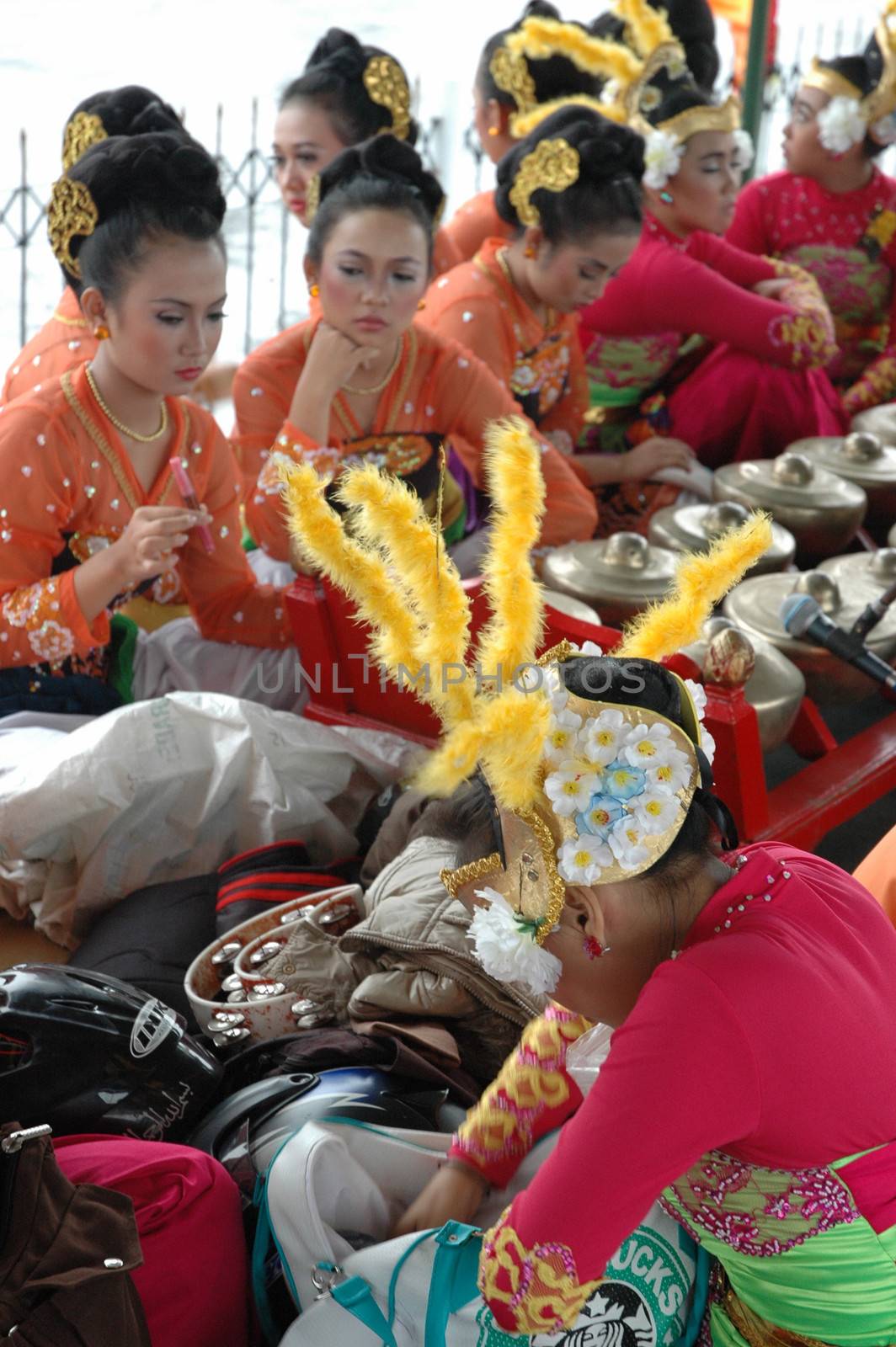 Bandung, Indonesia - March 9, 2008: Dancer member that gather together and make preparation before get performing on stage at Tegalega Park Bandung, West Java-Indonesia.