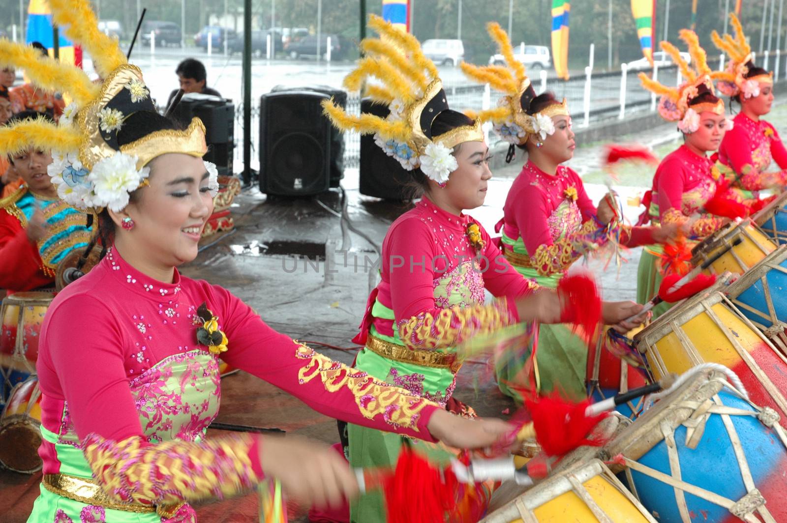 Bandung, Indonesia - March 9, 2008: Rampak Kendang dance that performed at Tegalega Park Bandung, West Java-Indonesia.