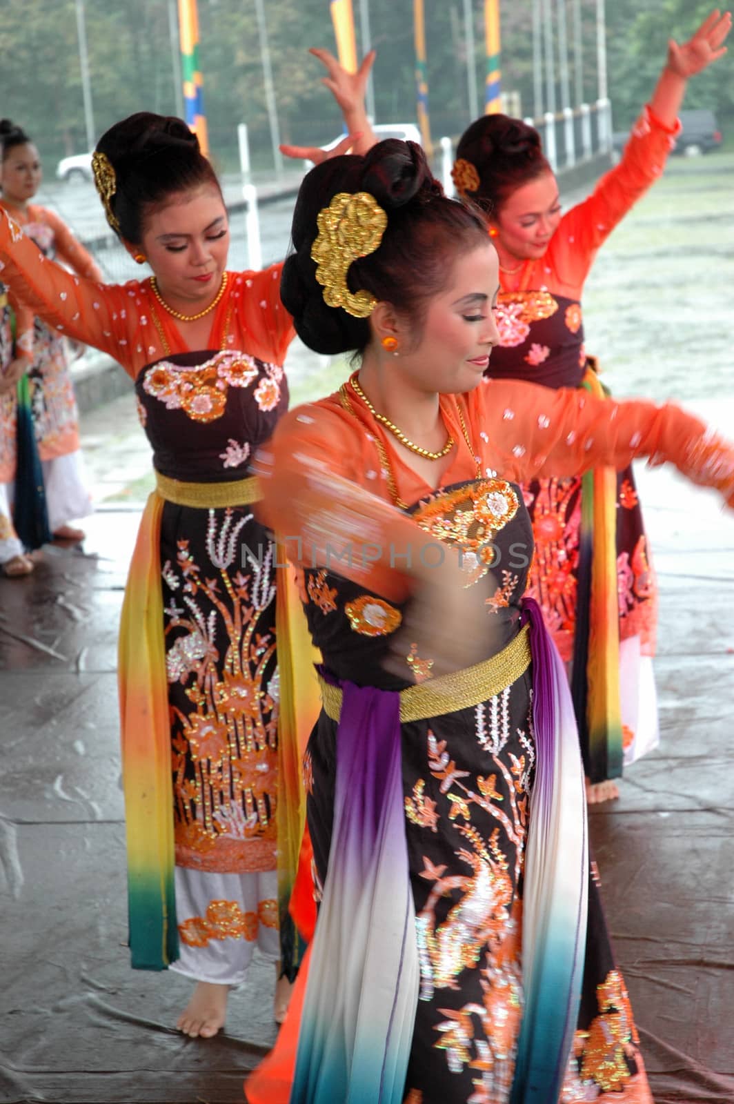 Bandung, Indonesia - March 9, 2008: Jaipong dancers that performed at Tegalega Park Bandung, West Java-Indonesia.