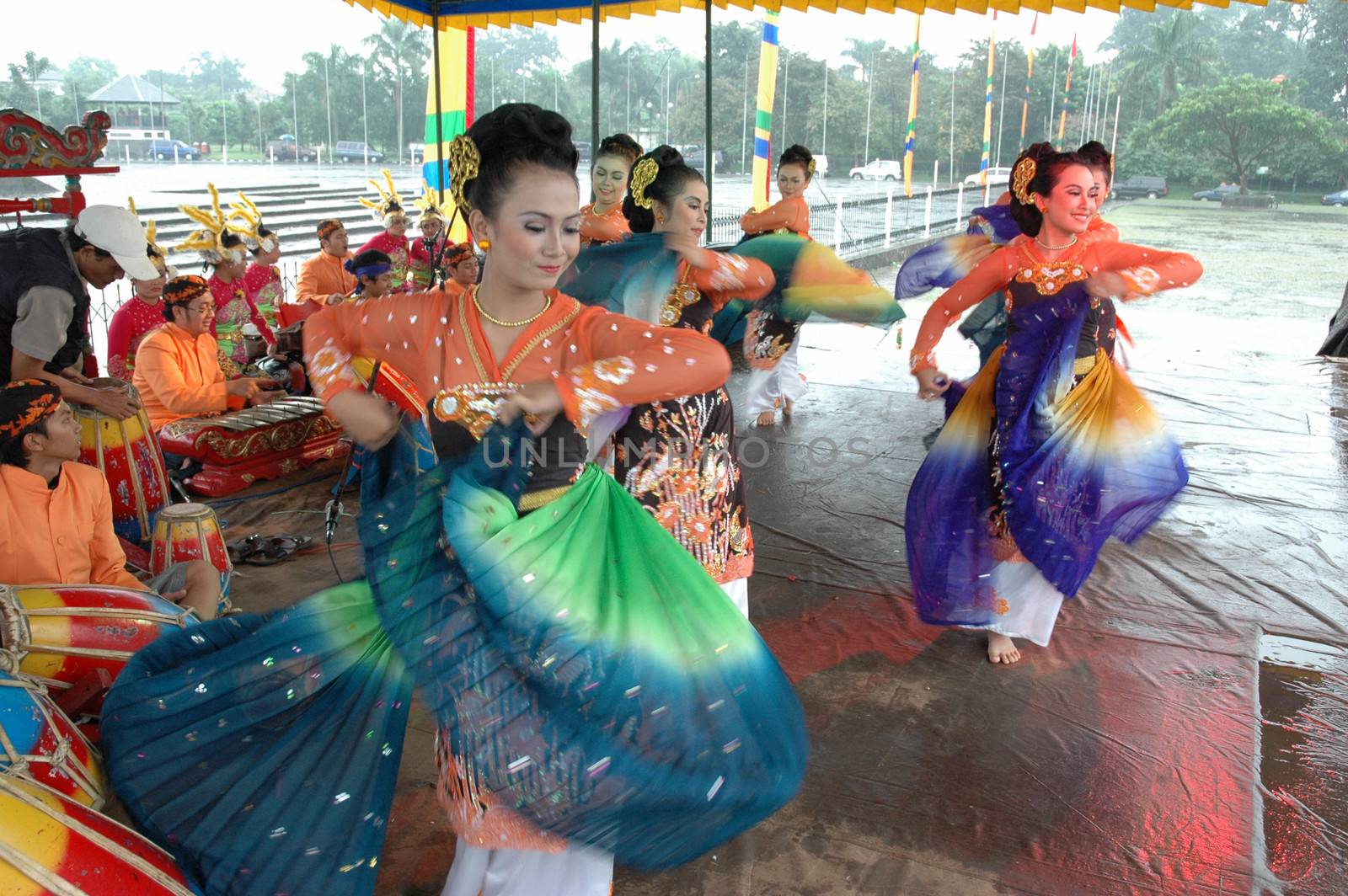 Bandung, Indonesia - March 9, 2008: Jaipong dancers that performed at Tegalega Park Bandung, West Java-Indonesia.