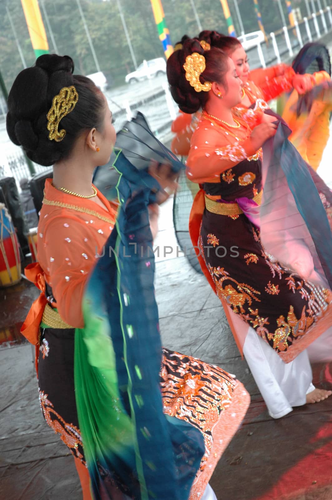 Bandung, Indonesia - March 9, 2008: Jaipong dancers that performed at Tegalega Park Bandung, West Java-Indonesia.