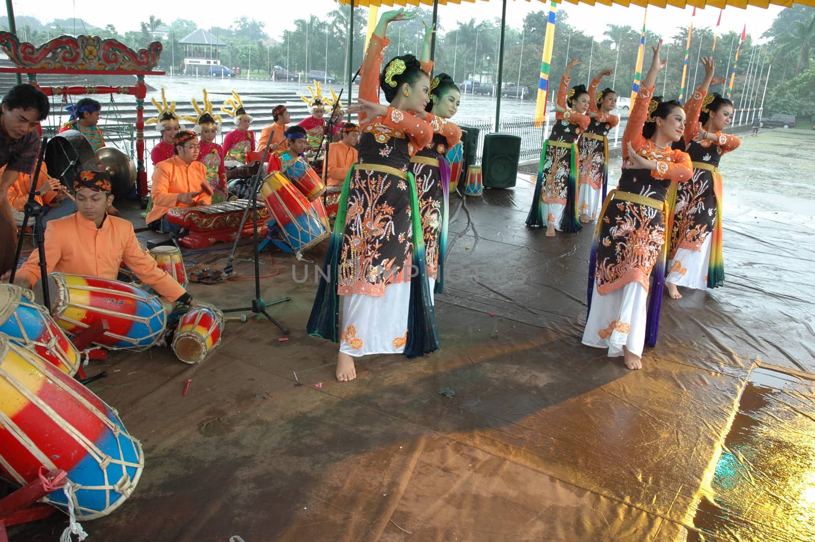 Bandung, Indonesia - March 9, 2008: Jaipong dancers that performed at Tegalega Park Bandung, West Java-Indonesia.