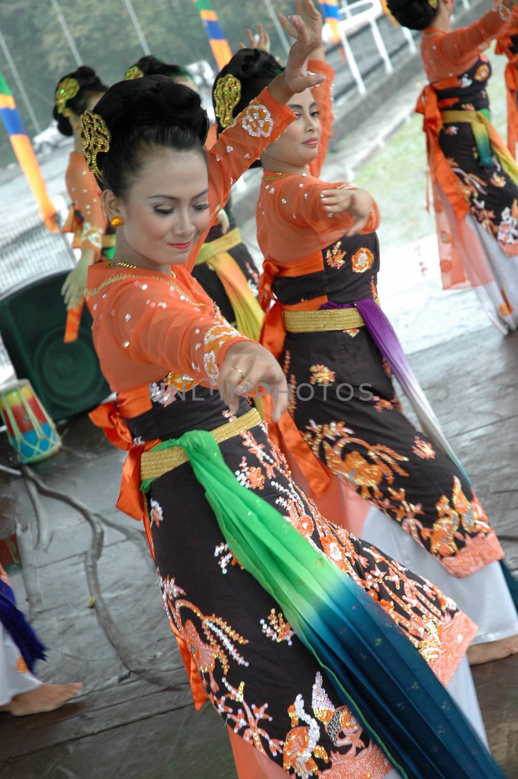 Bandung, Indonesia - March 9, 2008: Jaipong dancers that performed at Tegalega Park Bandung, West Java-Indonesia.