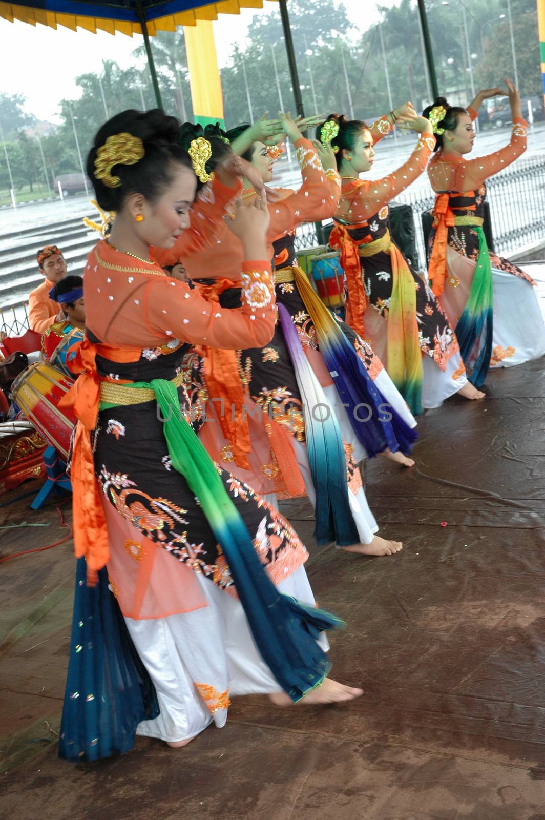 Bandung, Indonesia - March 9, 2008: Jaipong dancers that performed at Tegalega Park Bandung, West Java-Indonesia.