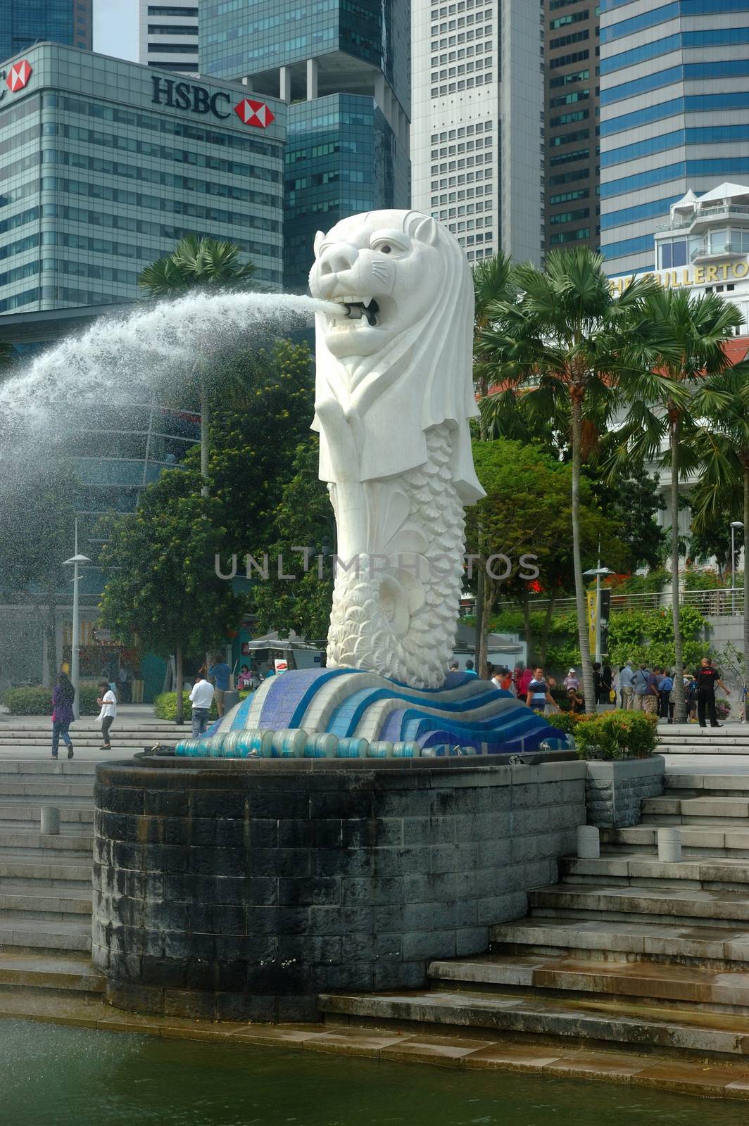 Singapore, Singapore - January 18, 2014: Merlion statue that become iconic of Singapore country.