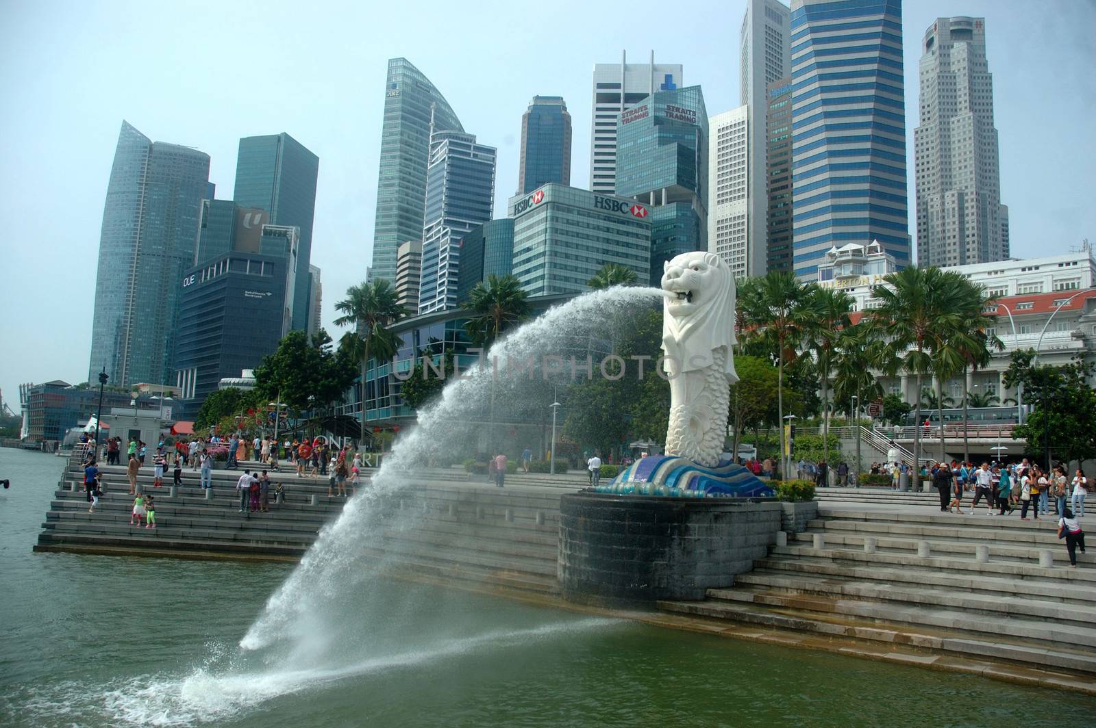 Singapore, Singapore - January 18, 2014: Merlion statue that become iconic of Singapore country.