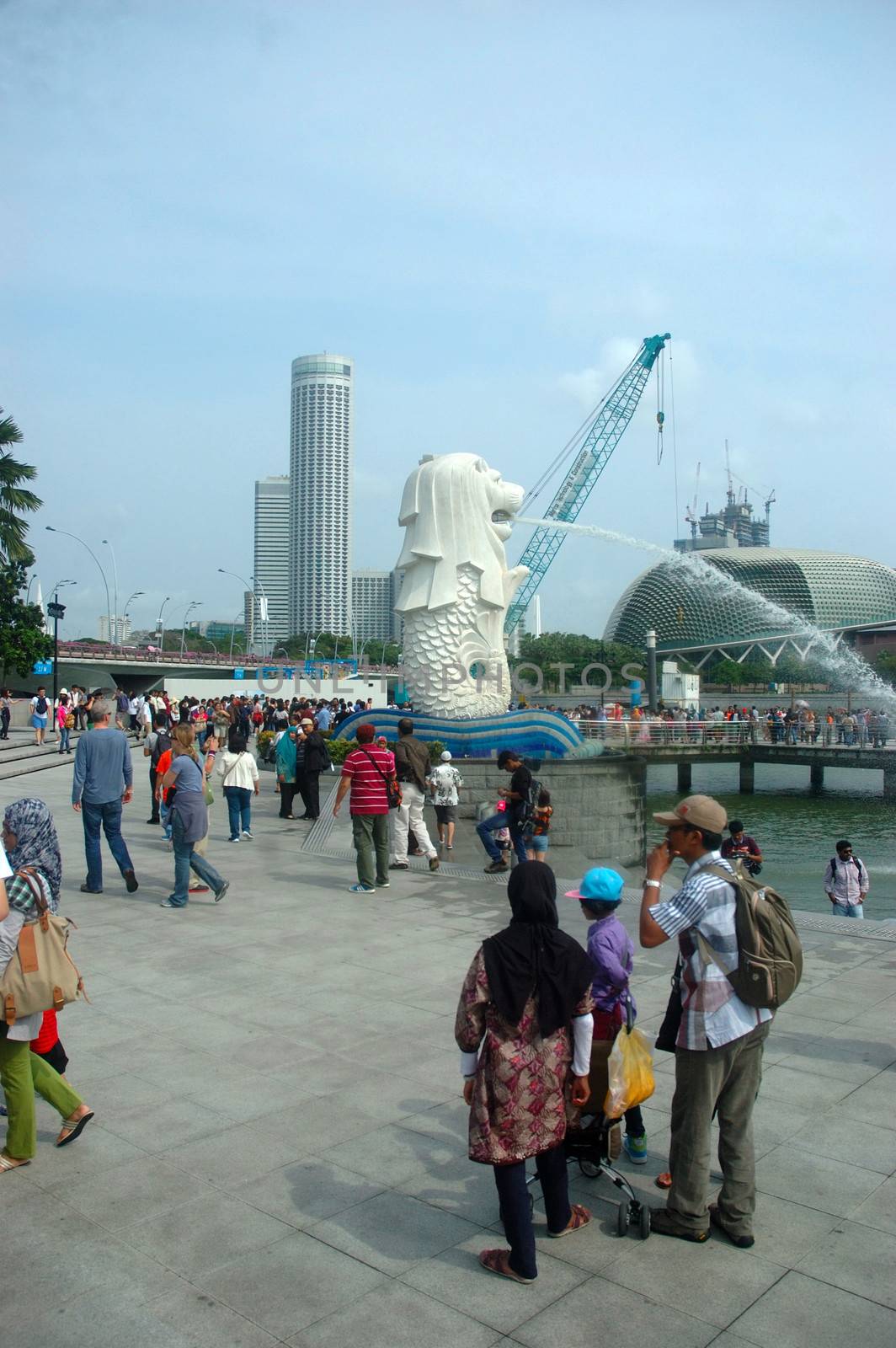 Singapore, Singapore - January 18, 2014: Merlion statue that become iconic of Singapore country.
