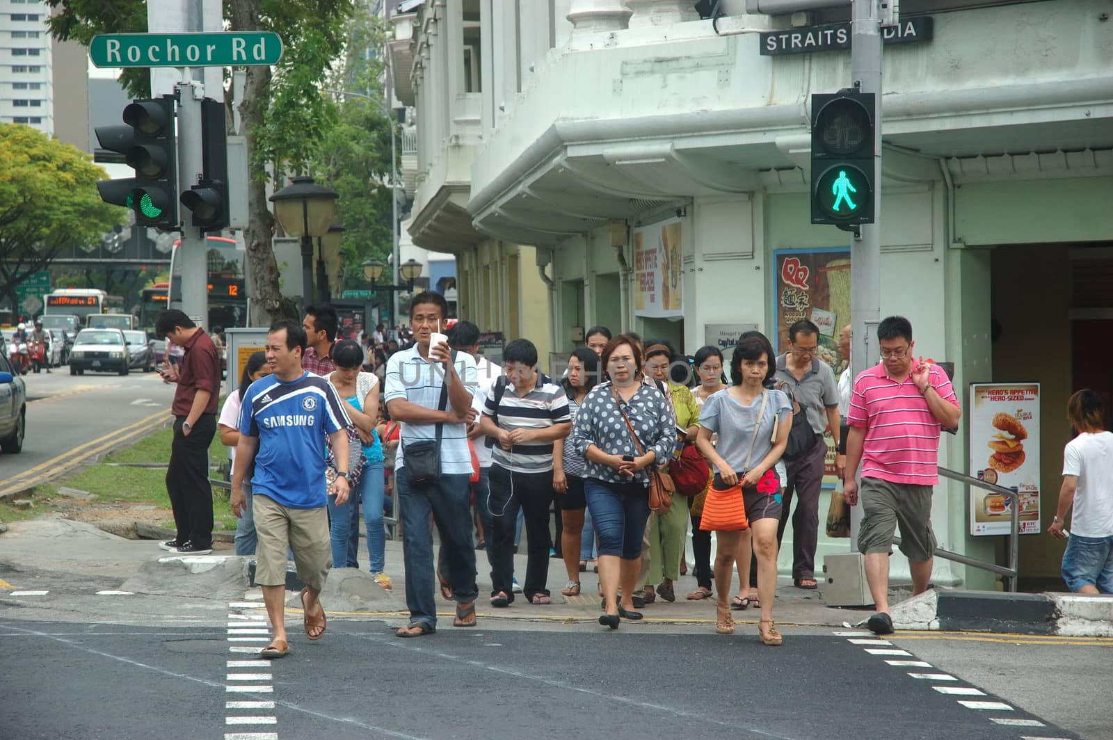 Singapore, Singapore - April 14, 2013: People crowd at Rochor road, Singapore.