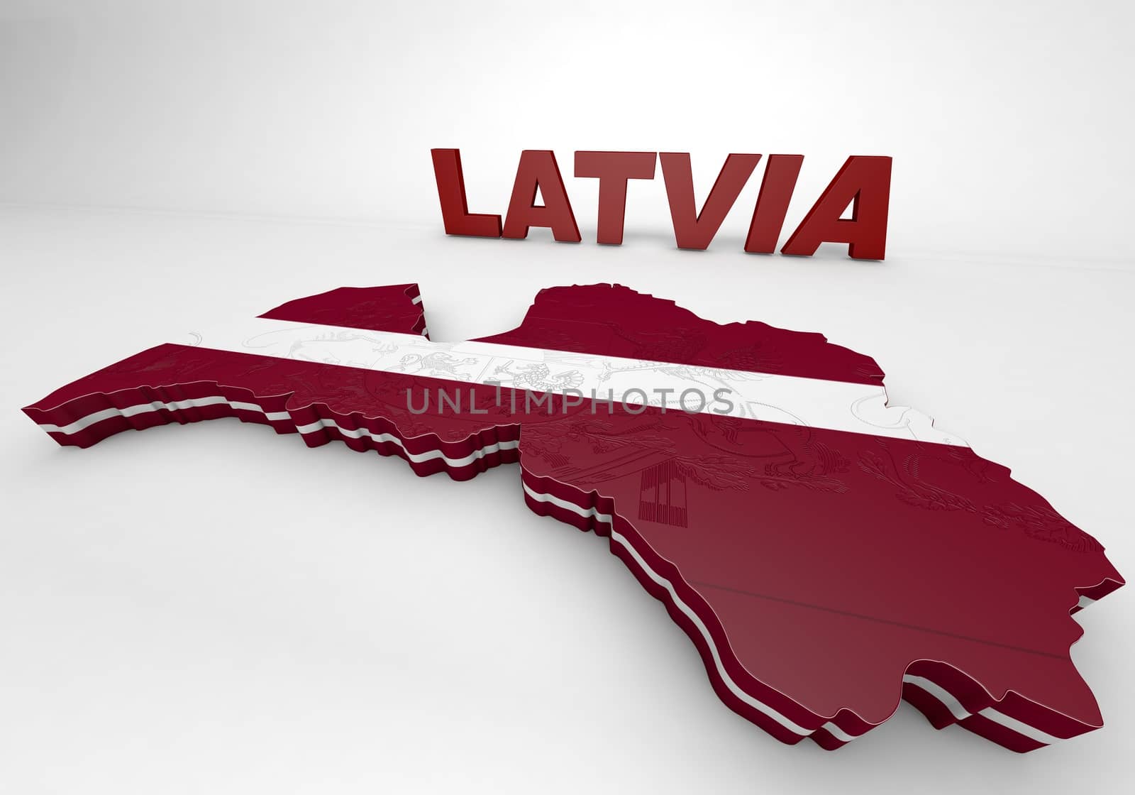 3D Illustration  Map of Latvia  and latvian Flag