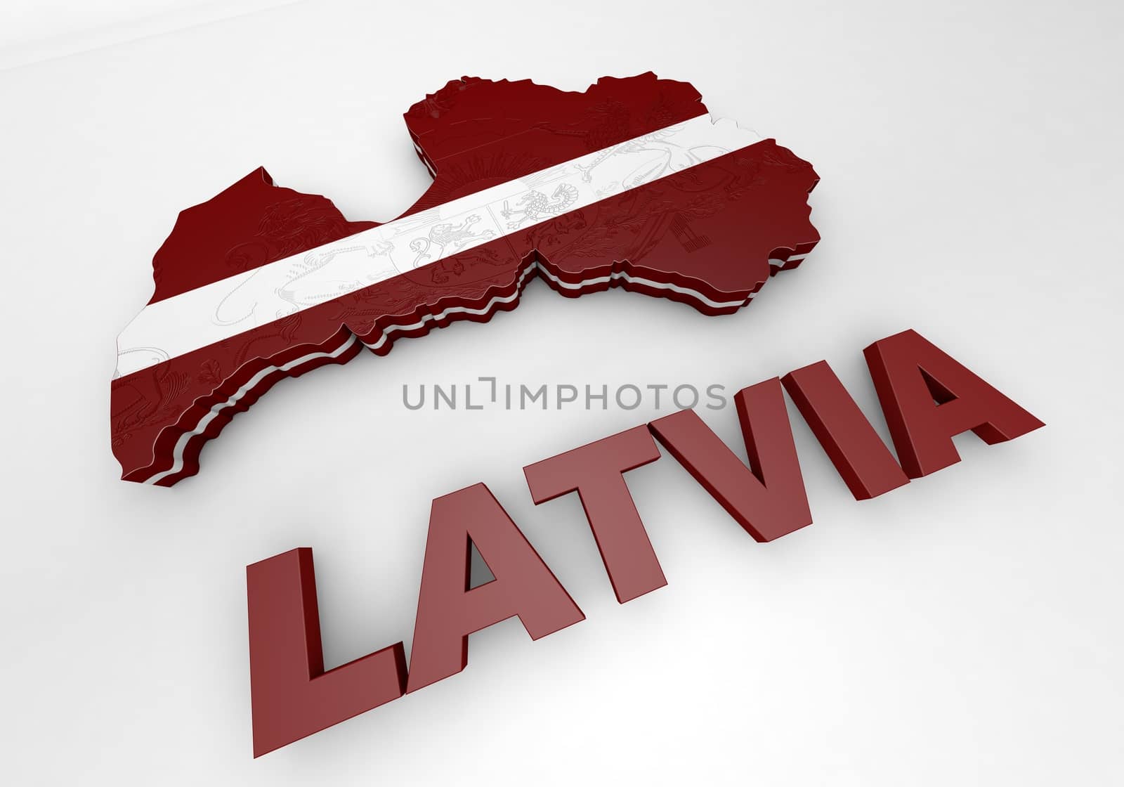 3D Illustration  Map of Latvia  and latvian Flag