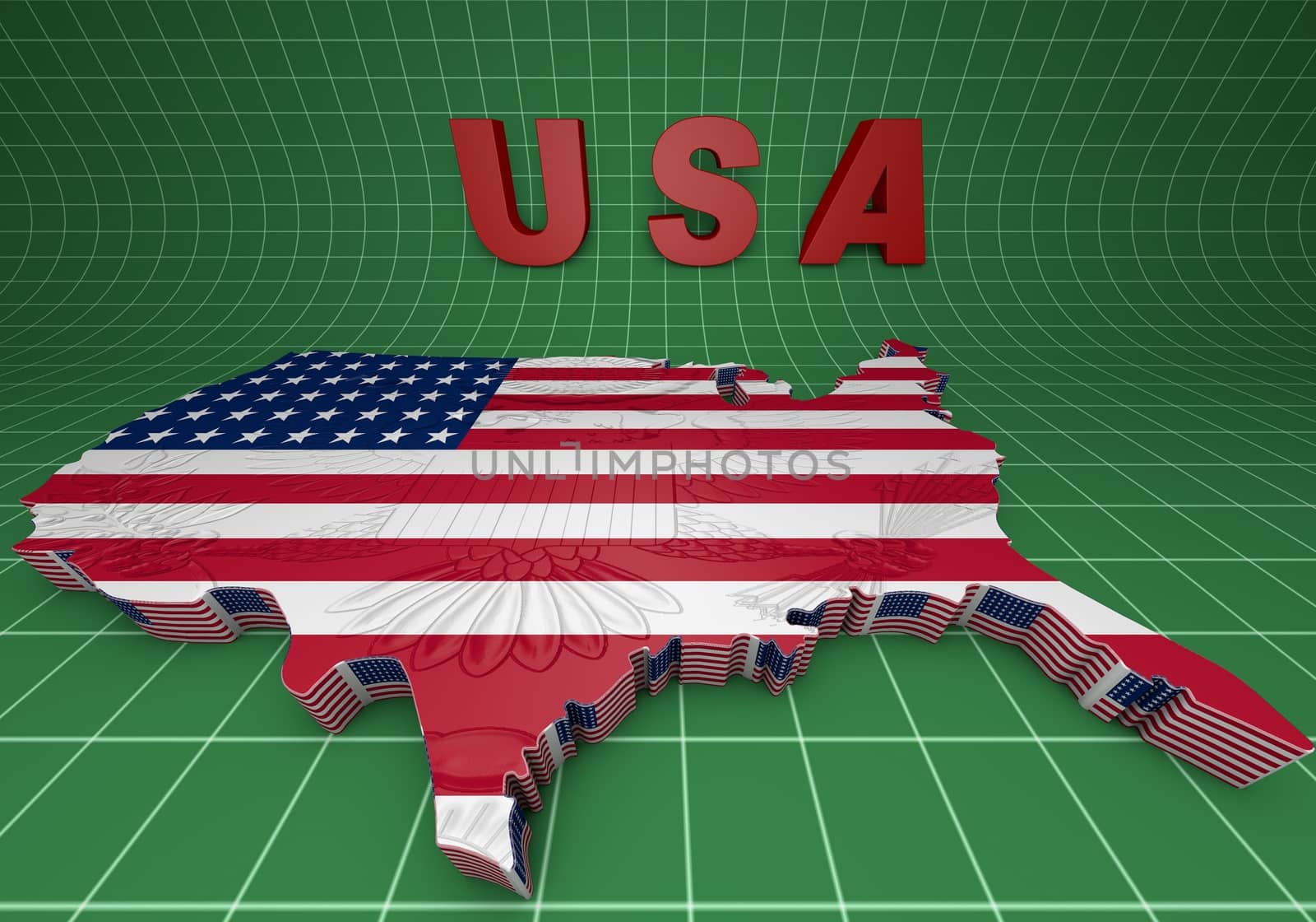 USA. mapped flag in 3D Illustration politics and patriotism.