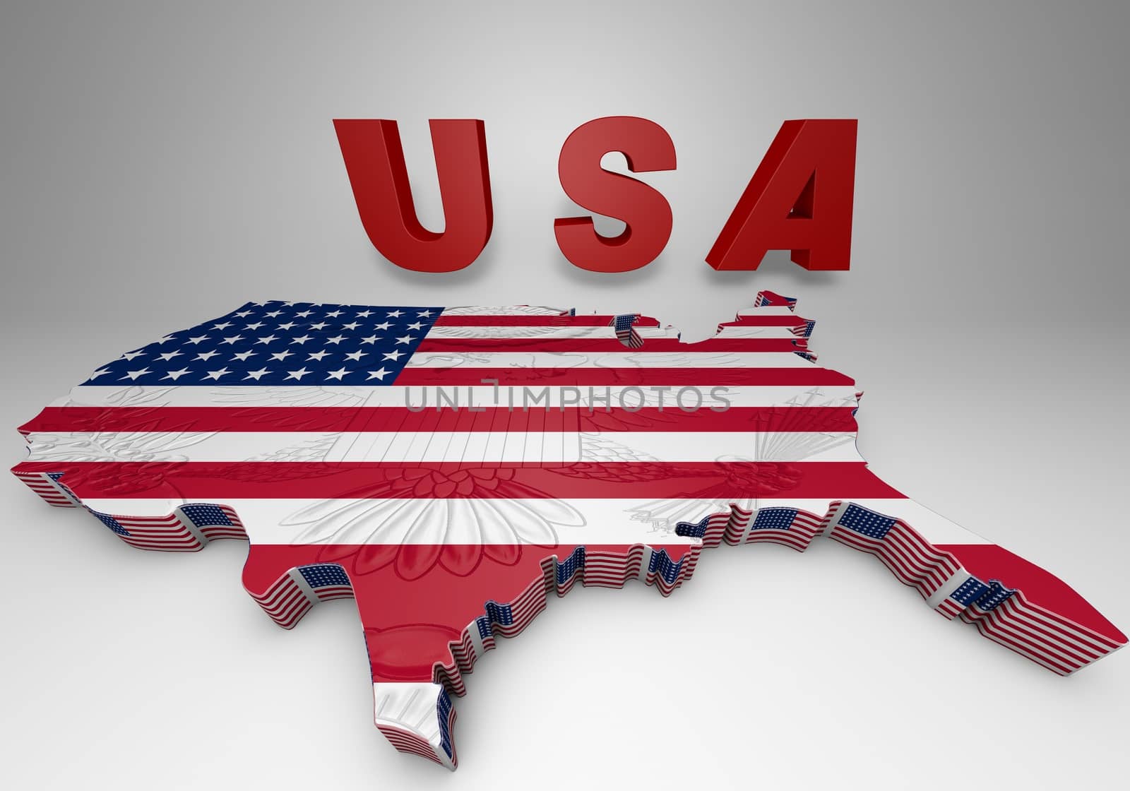 USA. mapped flag in 3D Illustration politics and patriotism.