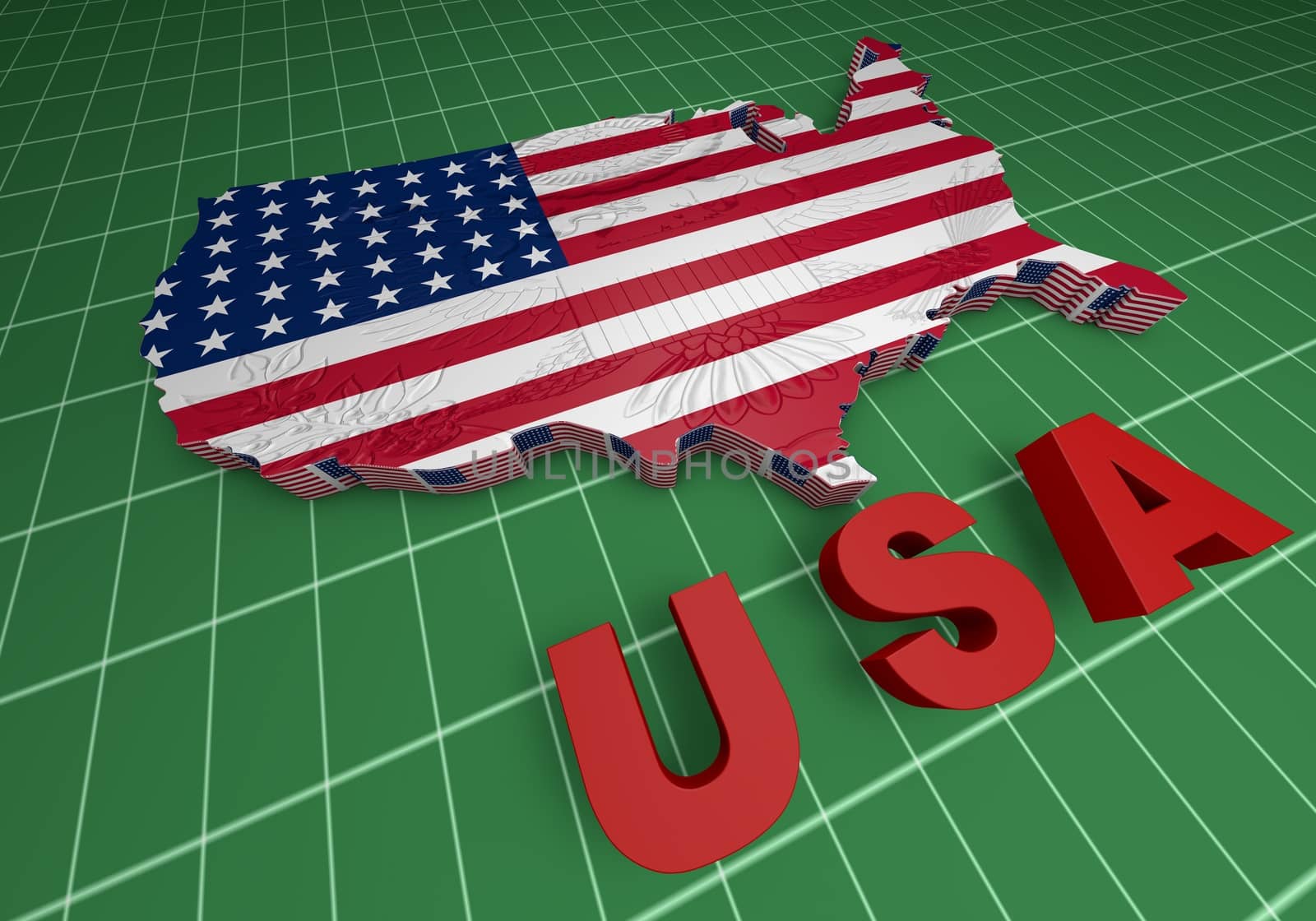 USA. mapped flag in 3D Illustration politics and patriotism.