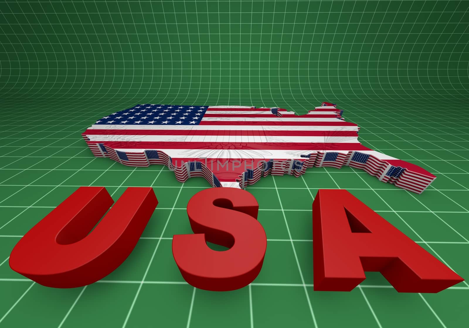 USA. mapped flag in 3D Illustration politics and patriotism.