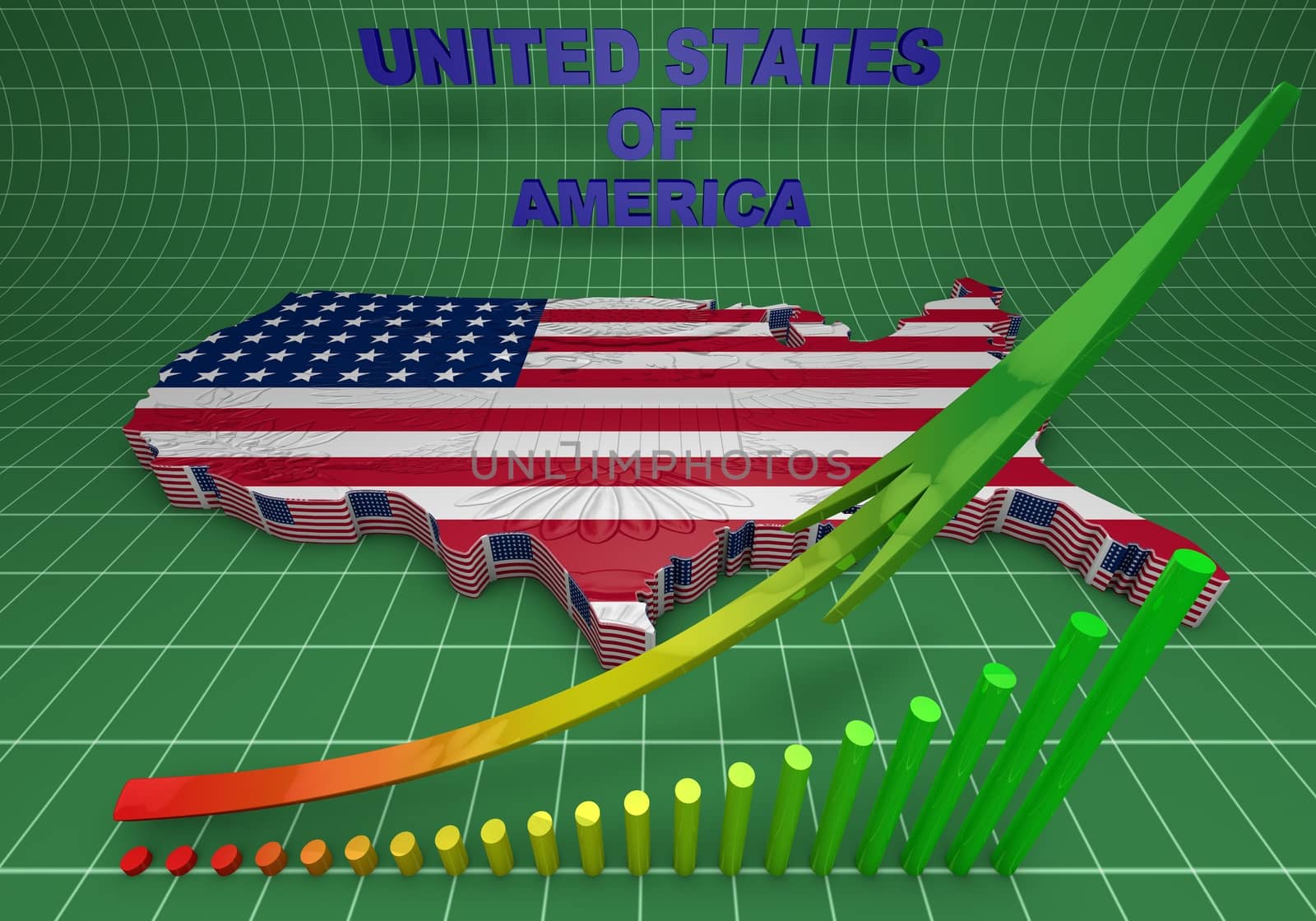 USA. mapped flag in 3D Illustration politics and patriotism.