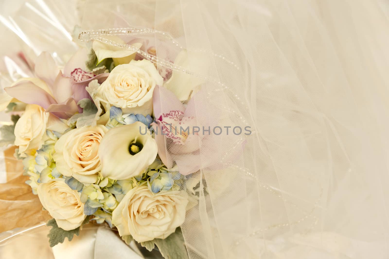 Wedding flowers and ivory bridal veil by fmcginn
