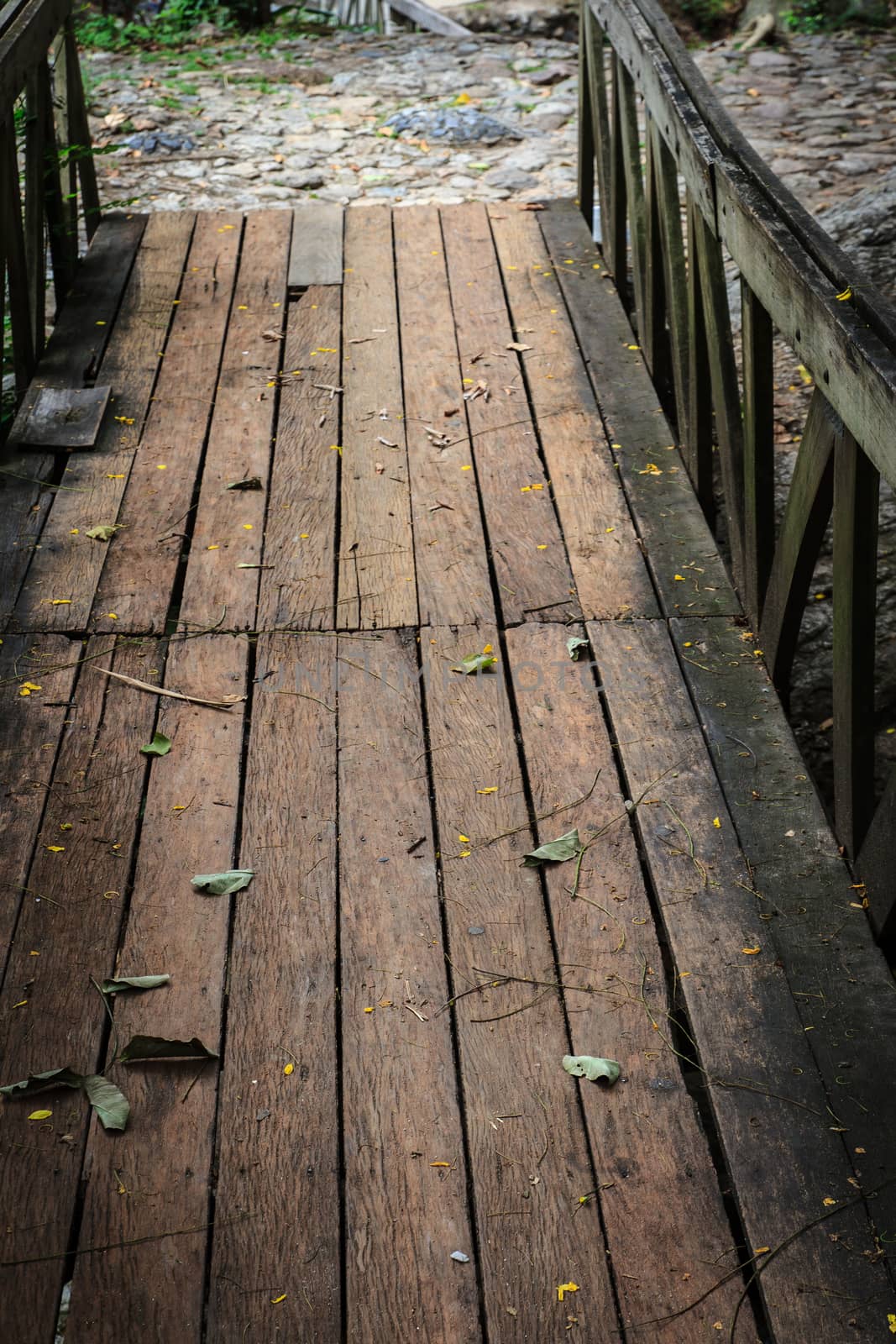 old wooden bridge in forest