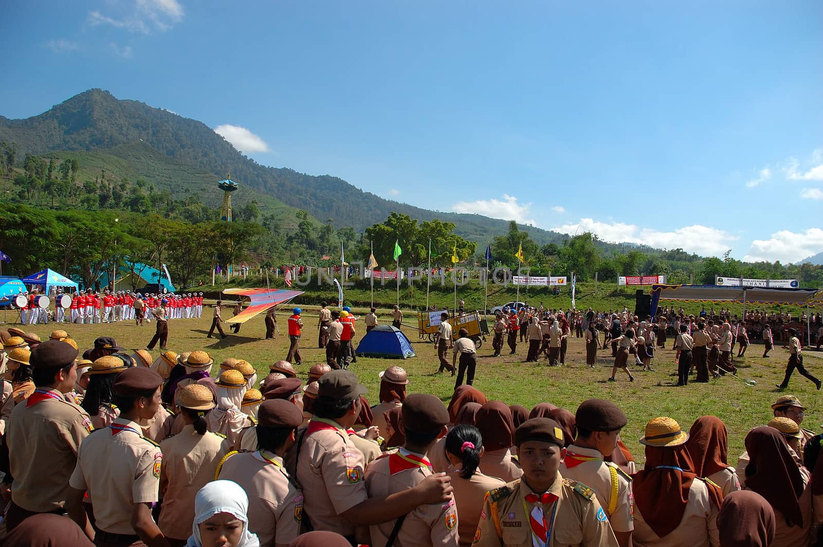 Jatinangor, Indonesia - July 9, 2007: Indonesian rover scout gathered together to attend Regional Rover Moot at Jatinangor Camp Area, Sumedang-Indonesia.