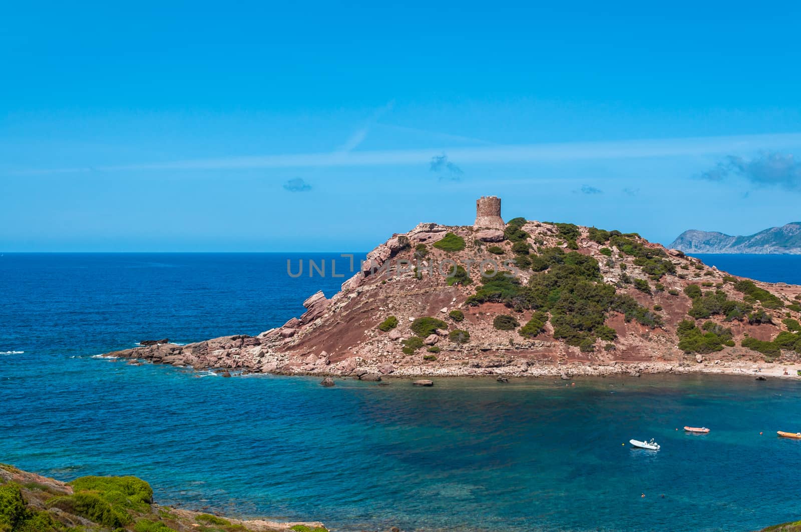 Landscape of coast of sardinia, tower of Porticciolo