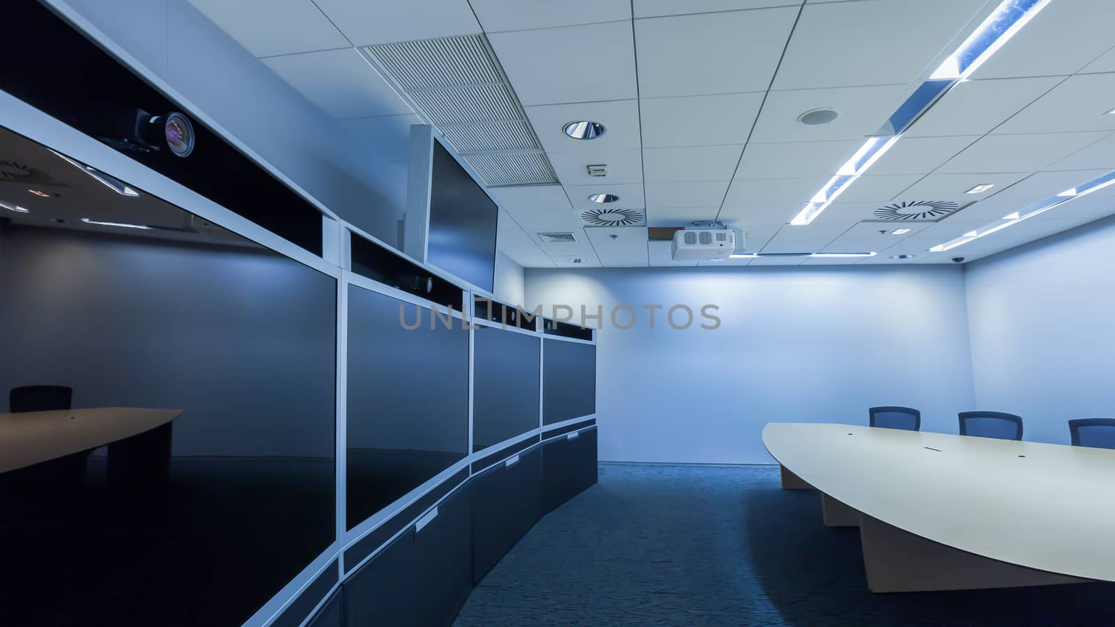 teleconferencing, video conference and telepresence business meeting room