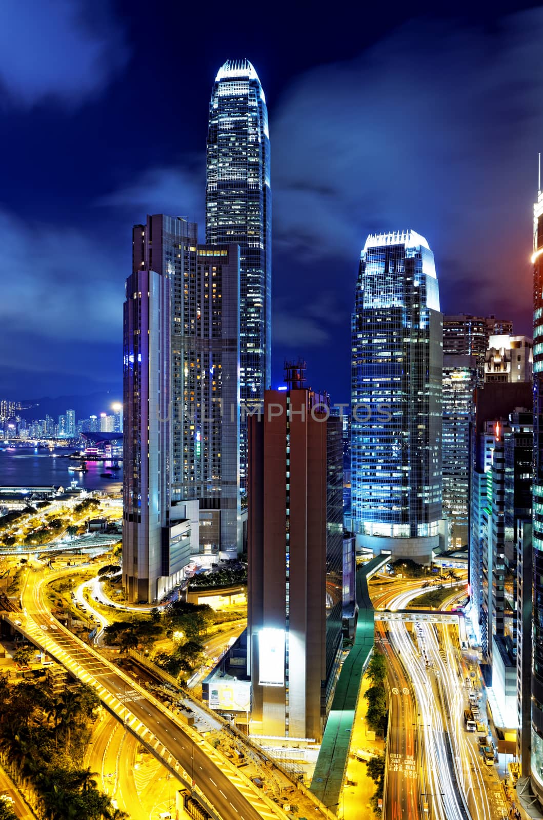 Hong Kong highrise buildings at night 