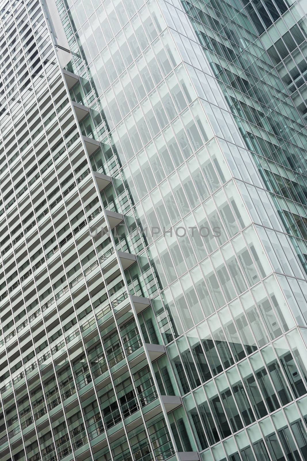 Office glass windows with beautiful reflection in Osaka, Japan, Asia.