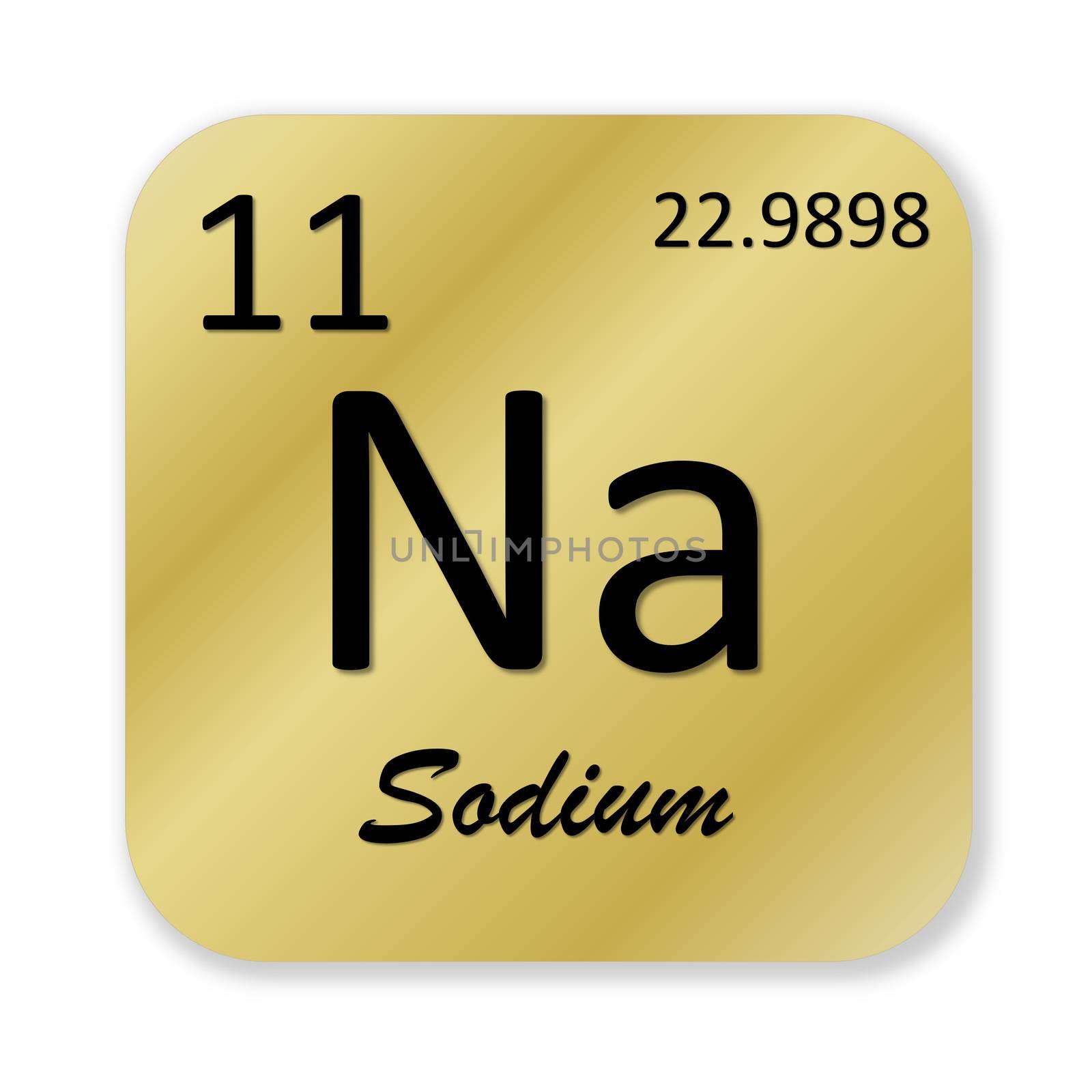 Black sodium element into golden square shape isolated in white background