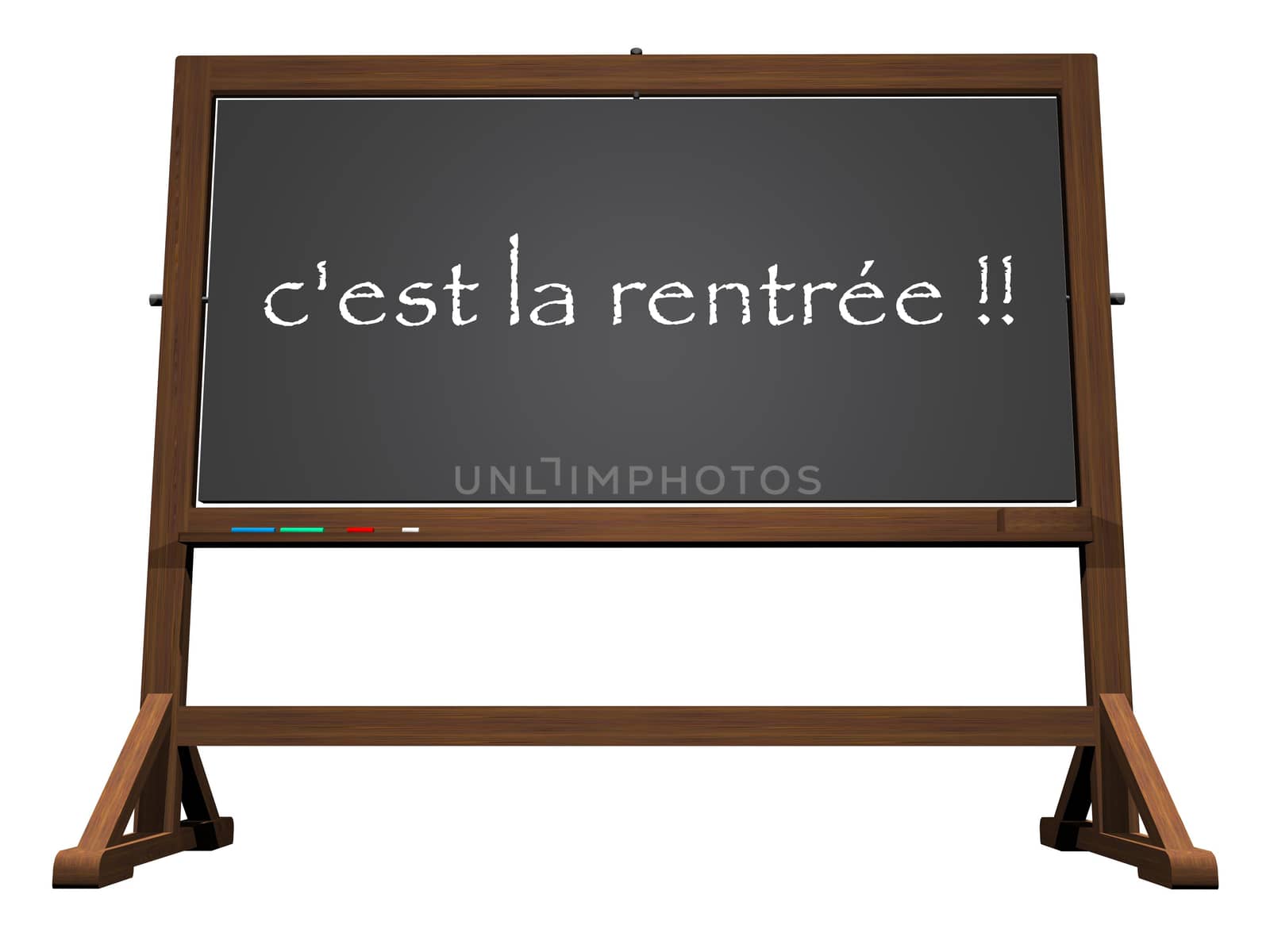 School blackboard french back to school isolated in white background - 3D render