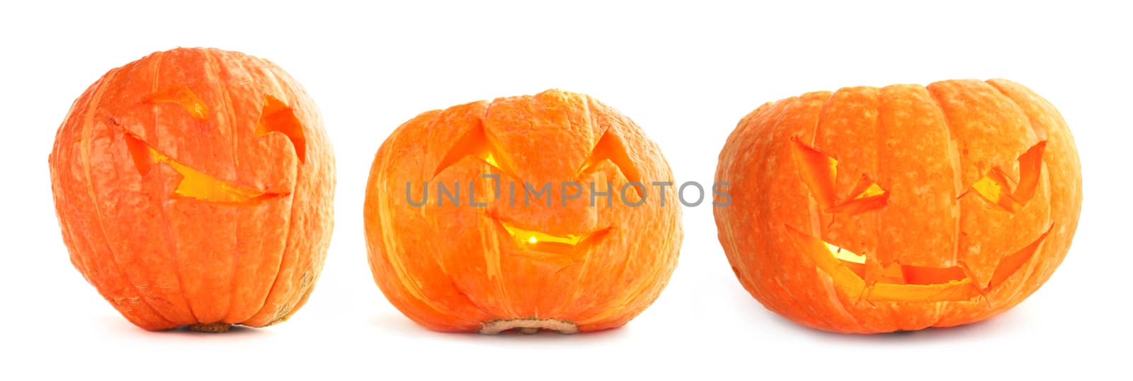 Glowing Halloween Pumpkins isolated on white background