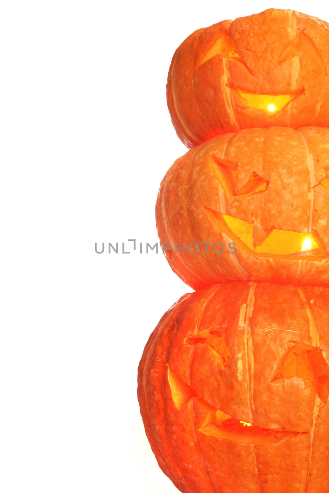 Glowing Halloween Pumpkins isolated on white background