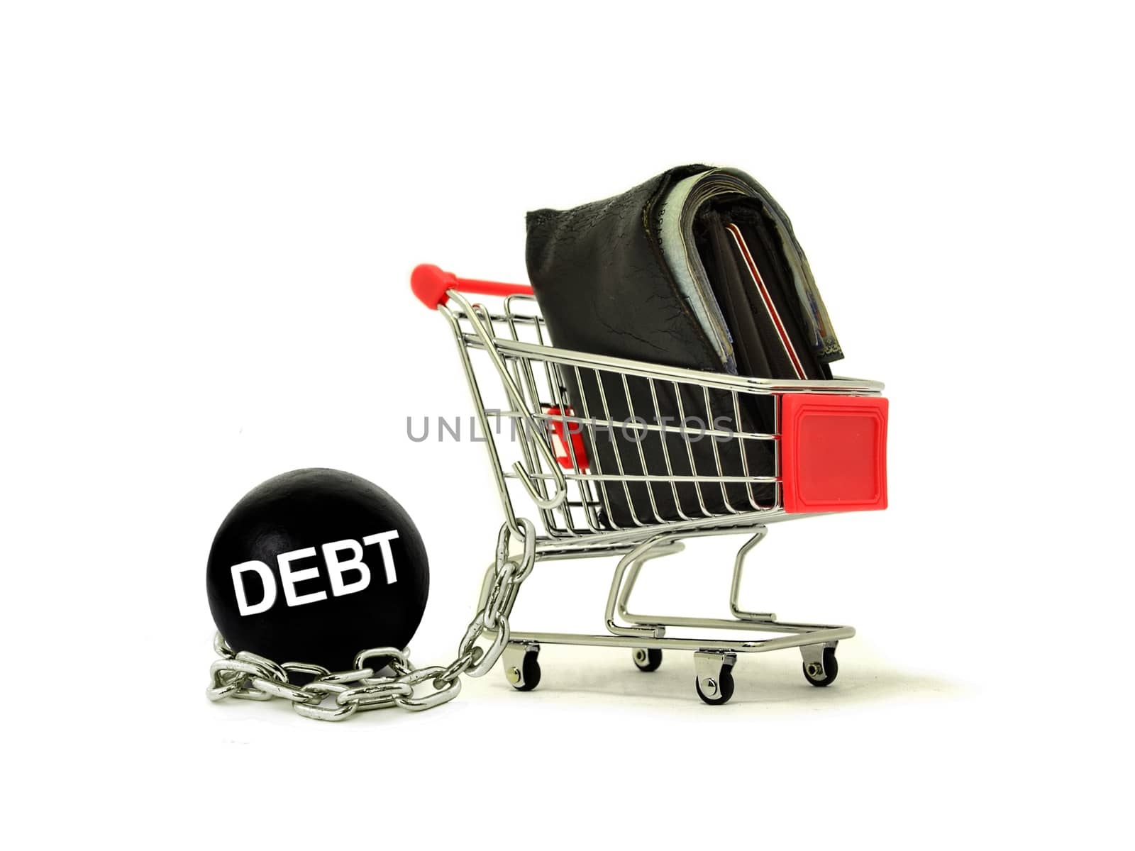 Debt Ball Chained to Cart with Wallet
