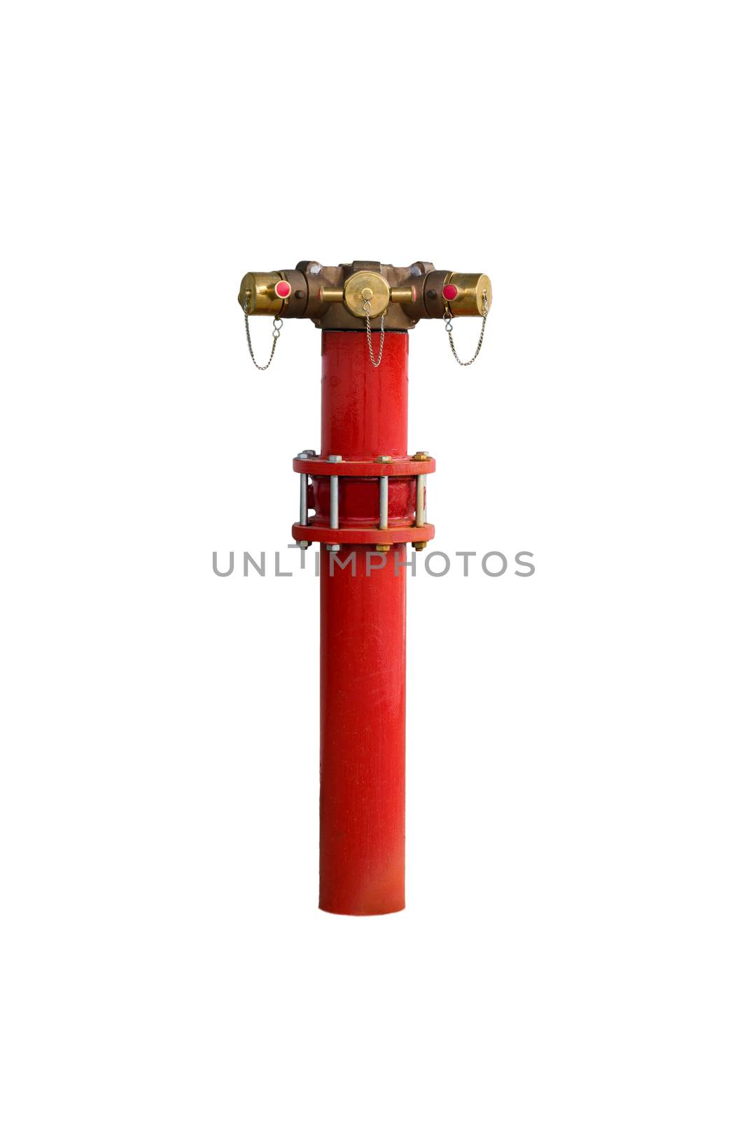 Red metallic fire hydrant Connection on street isolated on white by siraanamwong