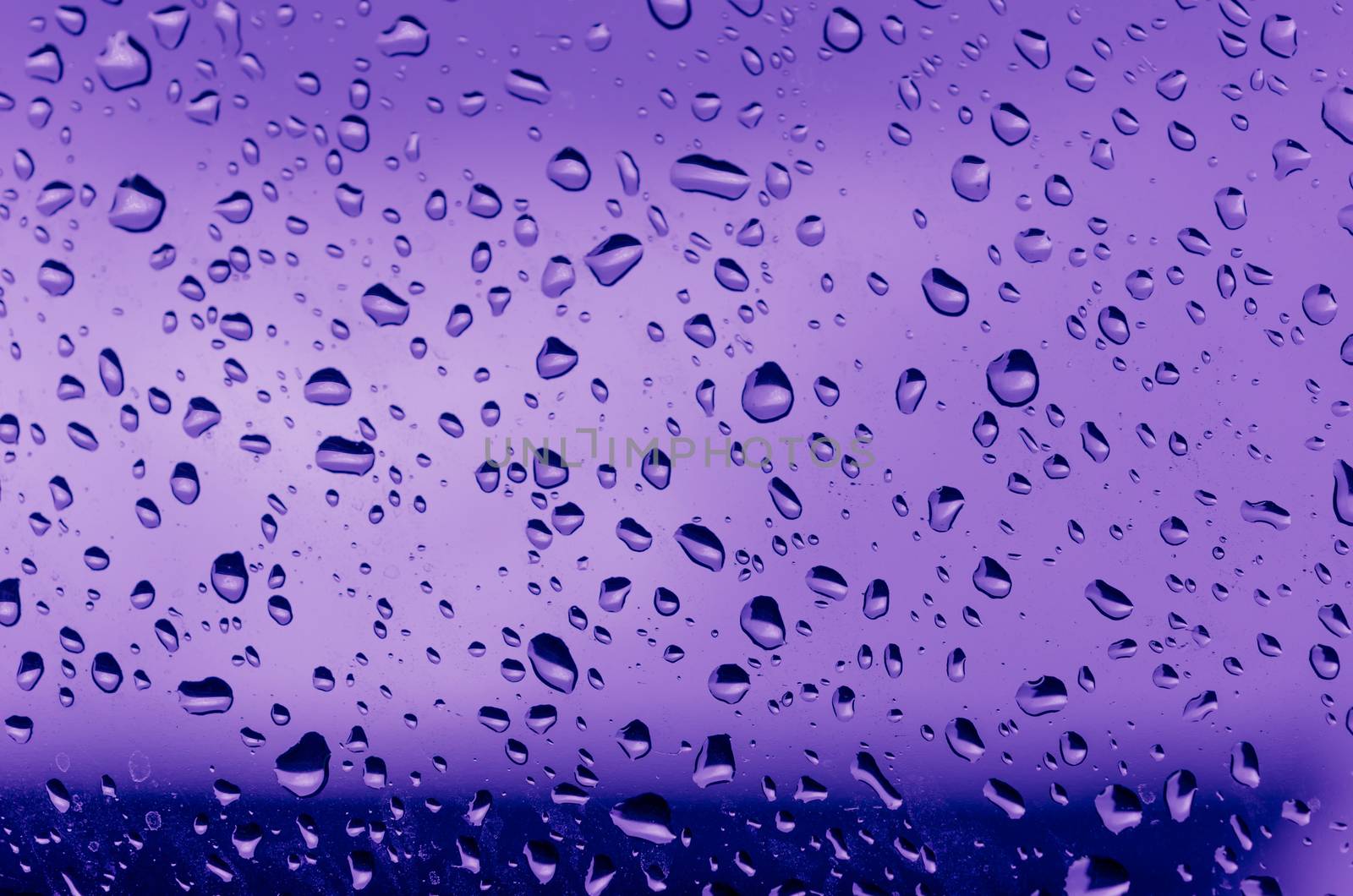 Water droplets on the glass with a colored background. Drops of water.